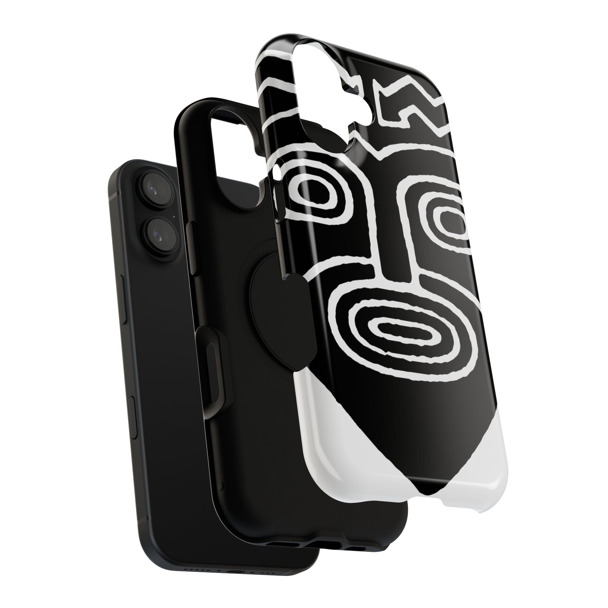 Phone Case — Black & White Tribal Mask Impact-Resistant Case