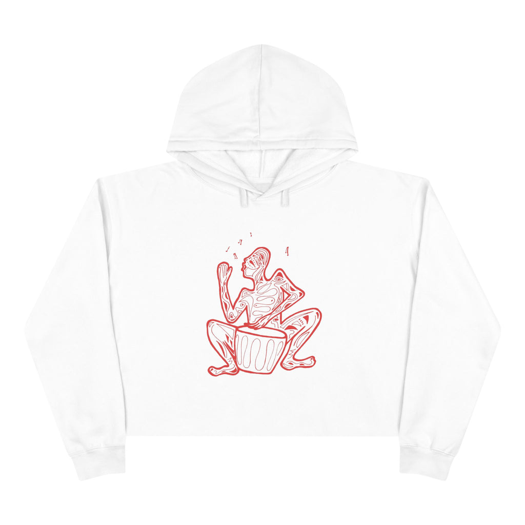 Cropped Hoodie Line drawing of Native Drummer —  Art Figure Graphic