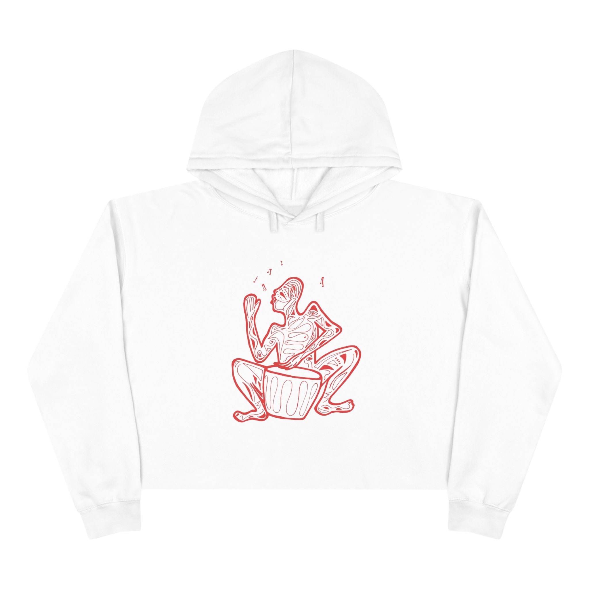 Cropped Hoodie Line drawing of Native Drummer —  Art Figure Graphic