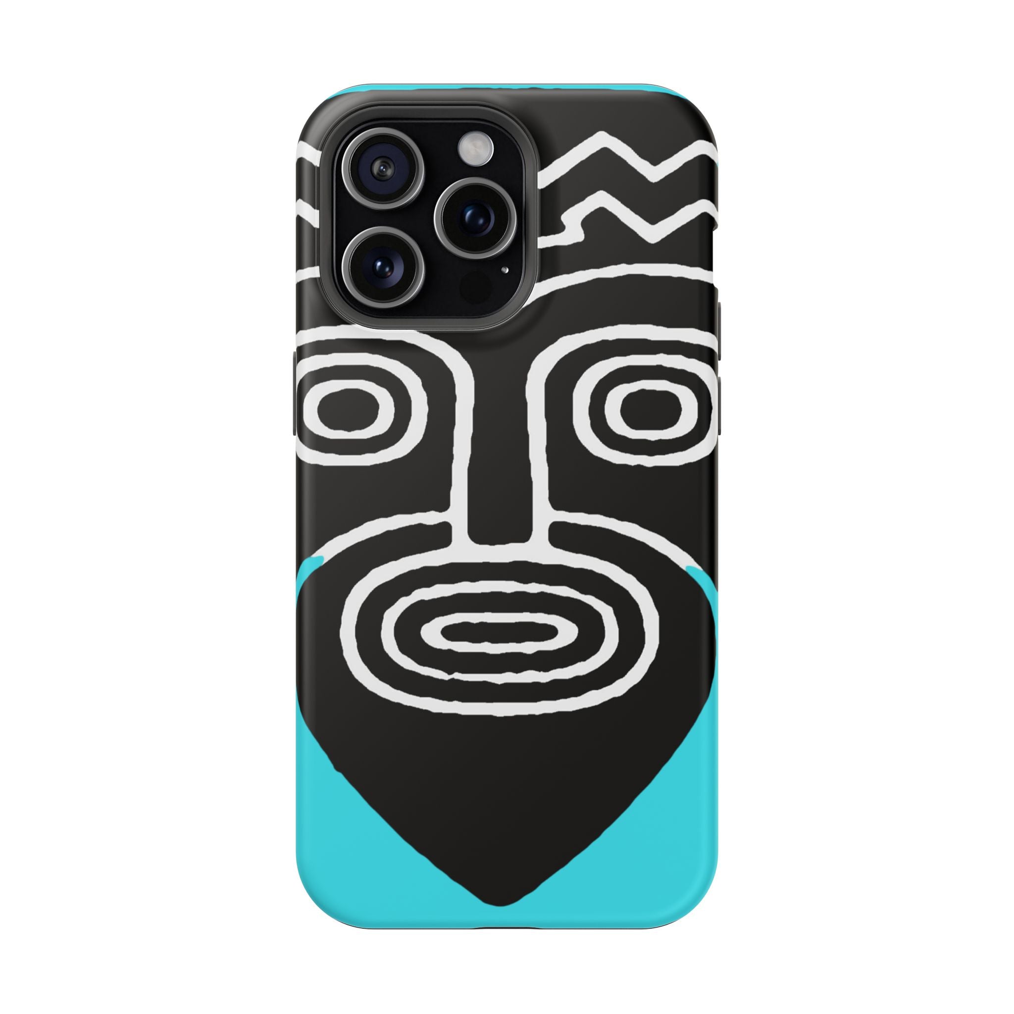 Phone case Impact-Resistant  — Abstract Tribal Mask Design (Black & Teal)