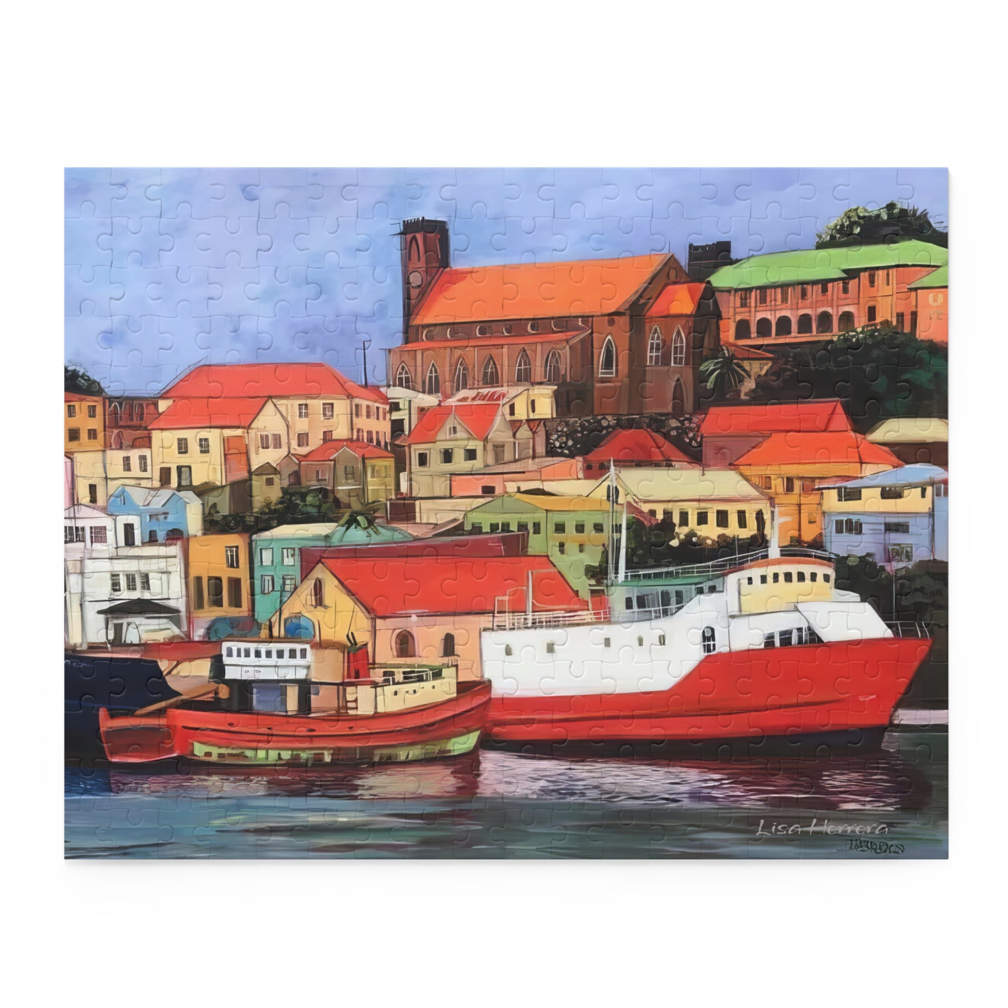 Puzzle Lisa Herrera art print St George's Carenage Harbor Puzzle — Colorful Grenada Carenage Jigsaw (120/252/500 pcs)