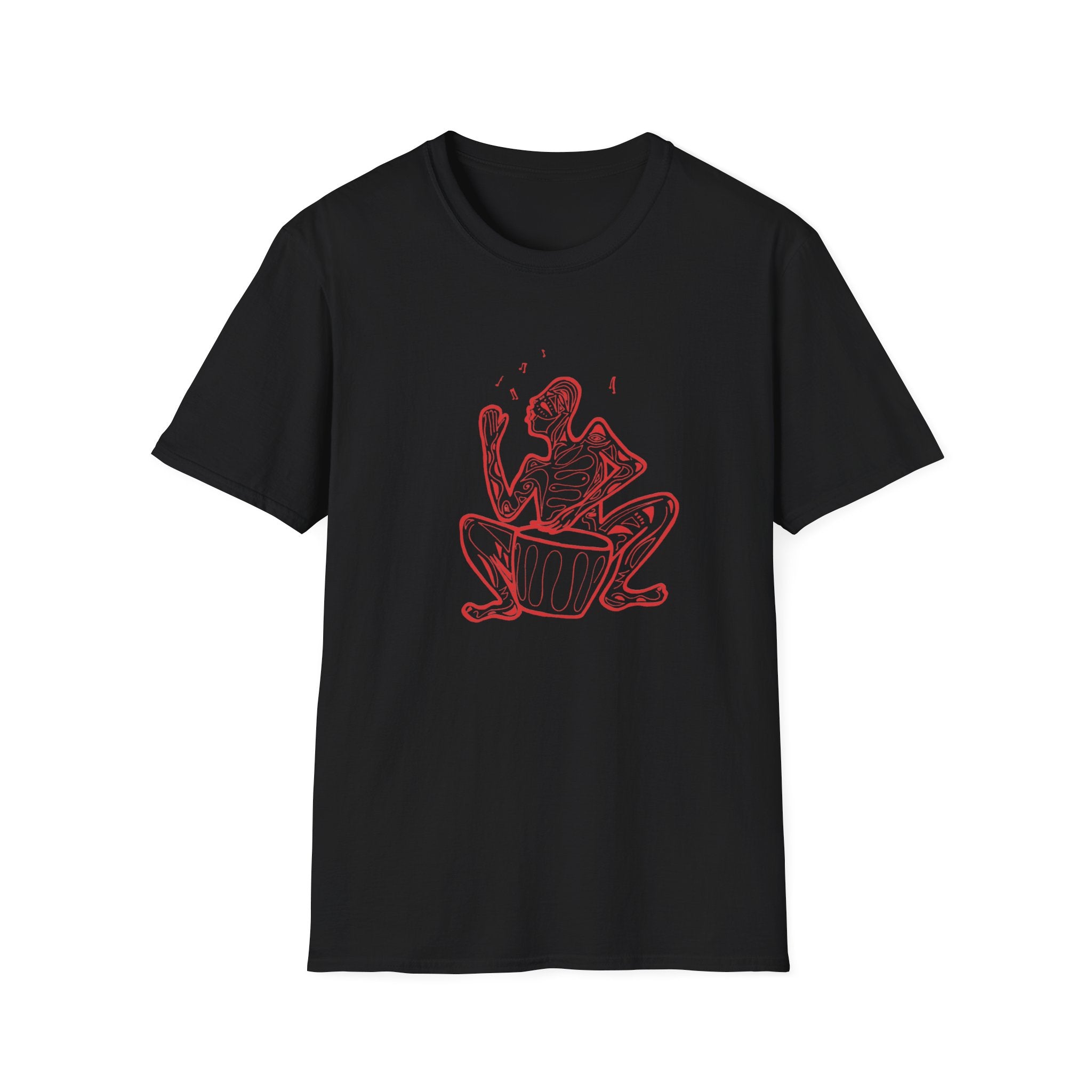 T-Shirt with red lined big drum drummer — Red Line Native Drummer Illustration