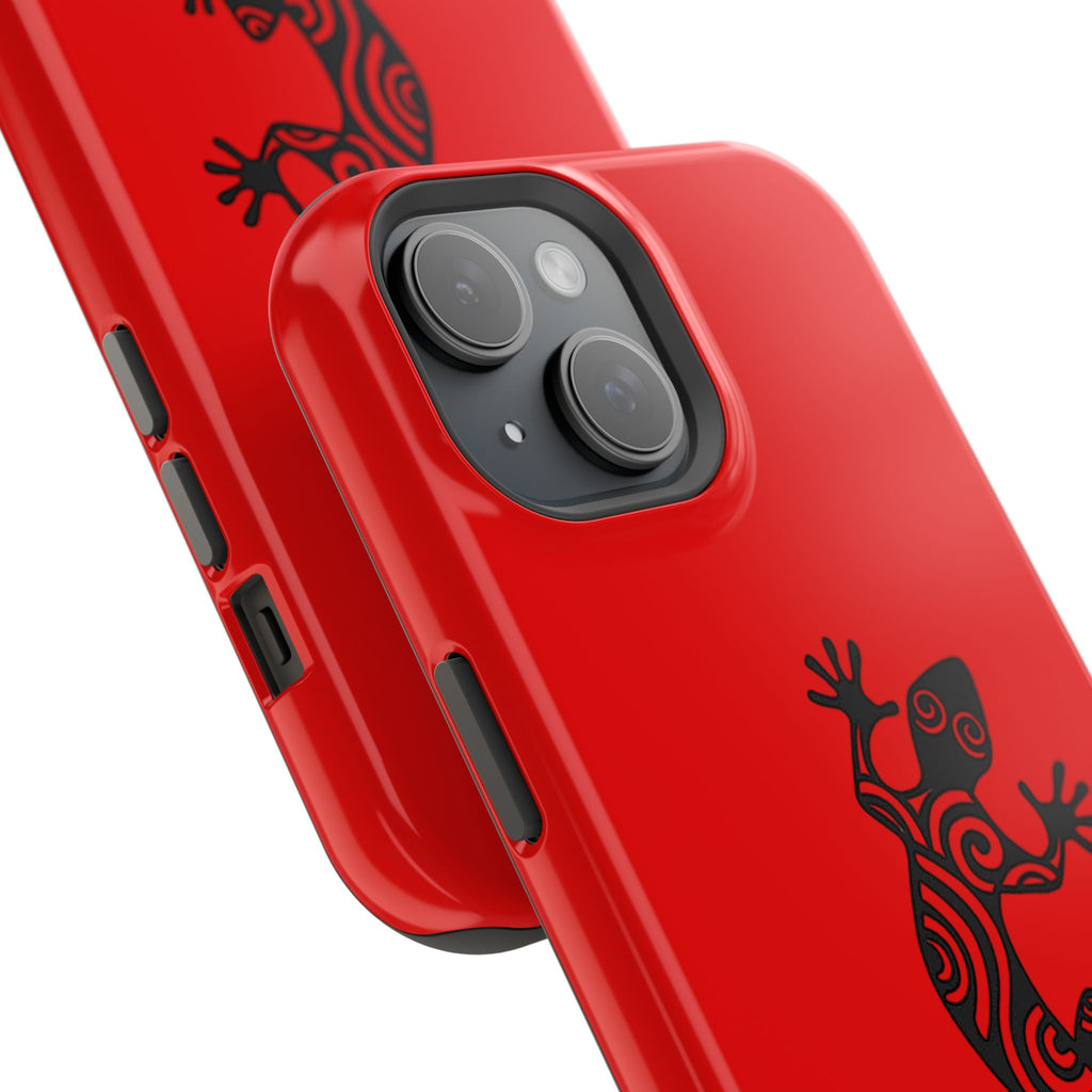Phone Case Red Impact with Tribal Gecko Design — Shockproof Protective Cover
