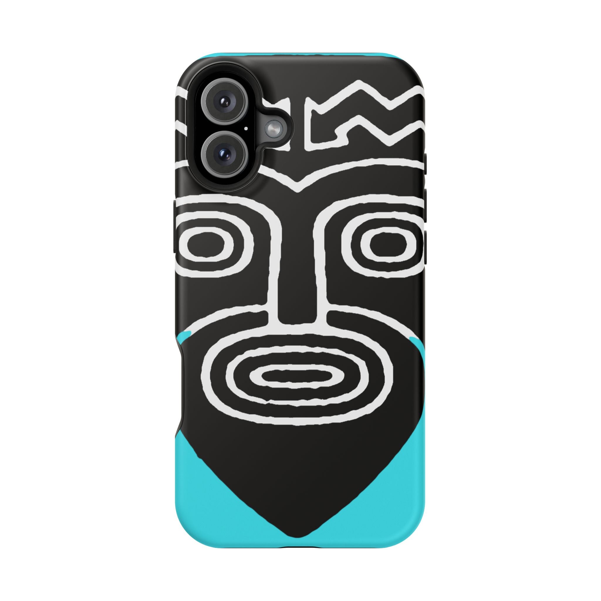 Phone case Impact-Resistant  — Abstract Tribal Mask Design (Black & Teal)