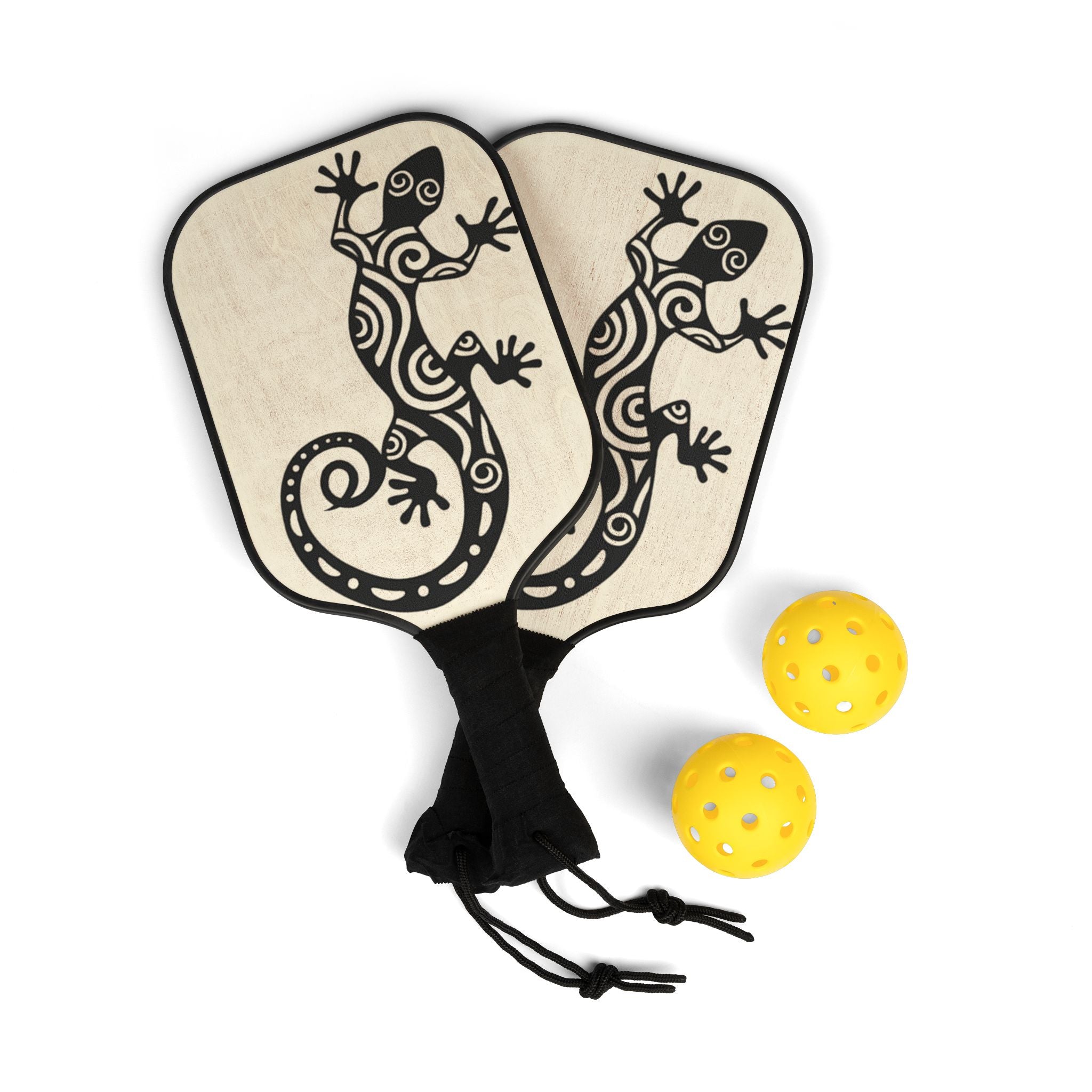 Pickleball Paddle Set — Tribal Gecko Design Pickleball Kit with 2 Paddles & Balls