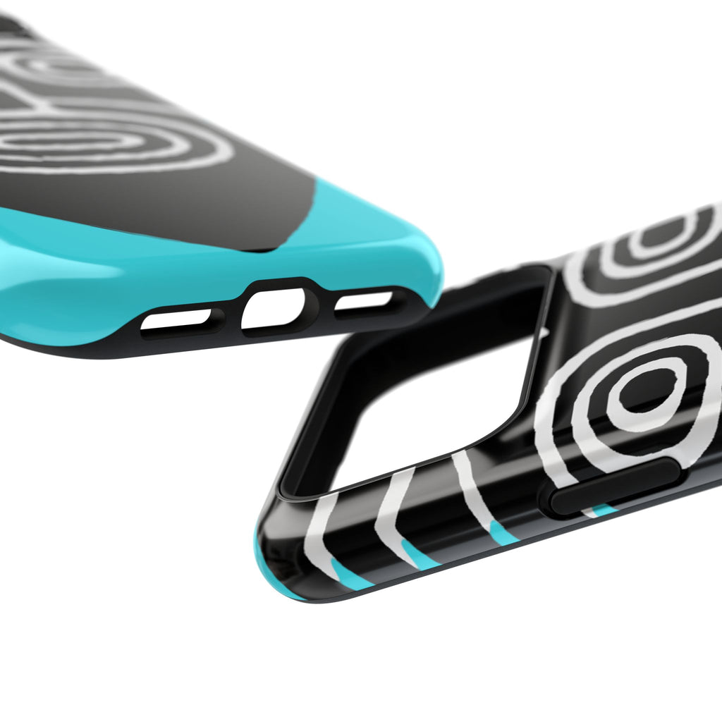 Phone case Impact-Resistant  — Abstract Tribal Mask Design (Black & Teal)