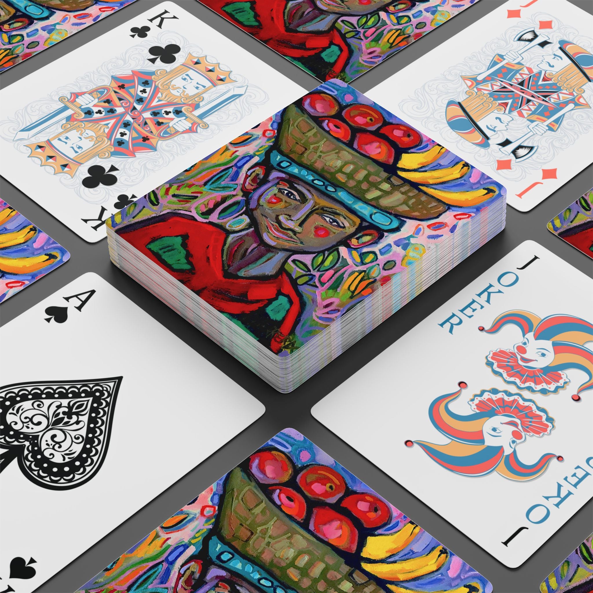 Playing  Cards Lisa Herrera art print Fruit Vendor -Head Playing Cards — Colorful Folk Art Poker Deck