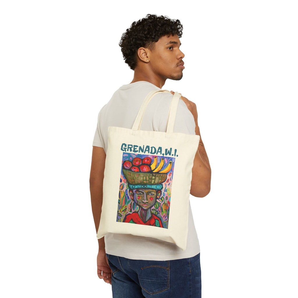 Tote Bag Lisa Herrera Painting Grenada W.I. Fruit Vendor Canvas Tote
