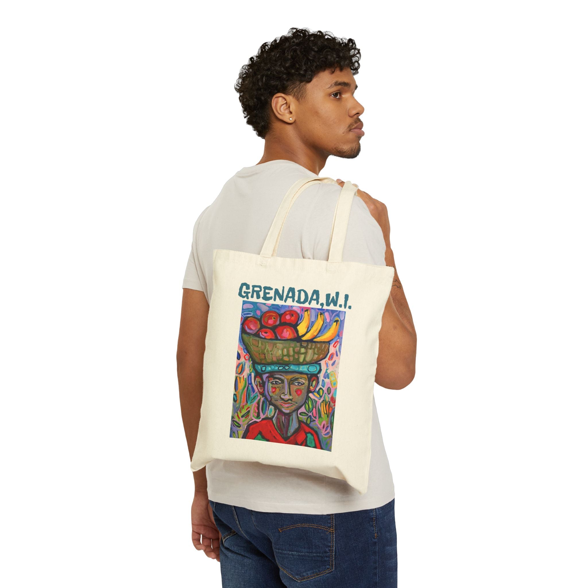 Tote Bag Lisa Herrera Painting Grenada W.I. Fruit Vendor Canvas Tote
