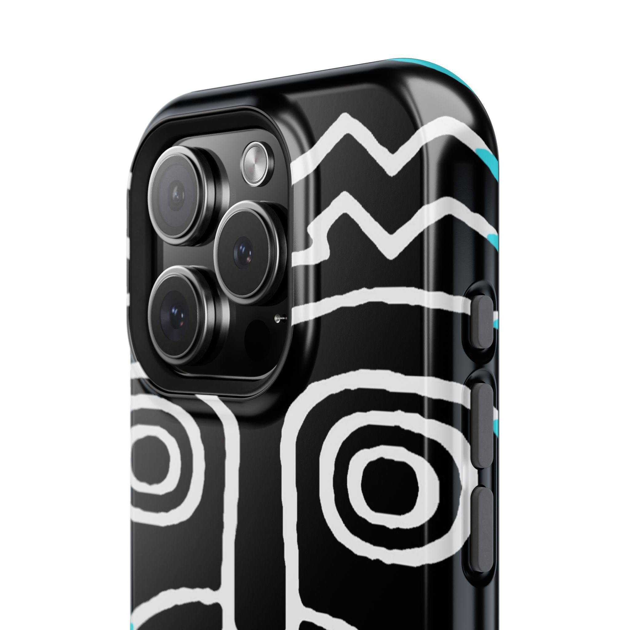 Phone case Impact-Resistant  — Abstract Tribal Mask Design (Black & Teal)