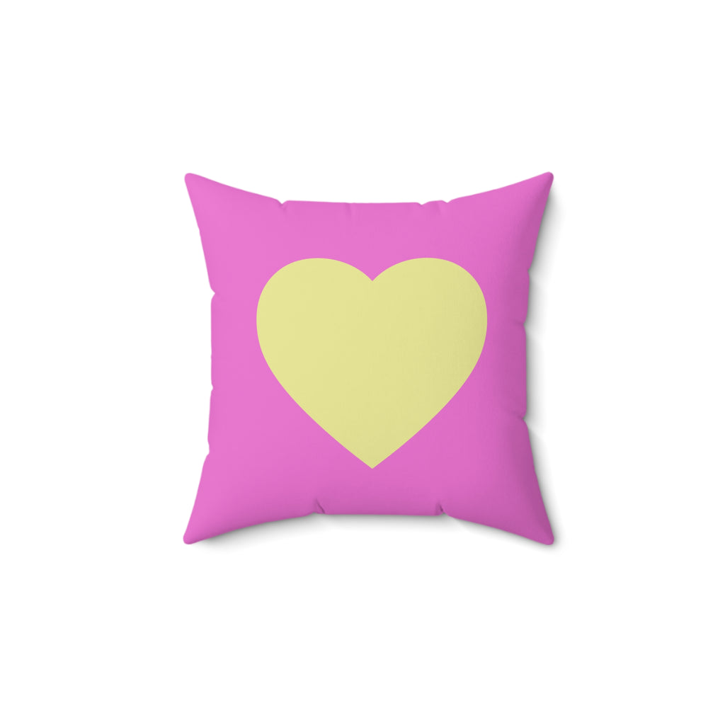 Throw Pillow Yellow Heart on Pink   - Decorative Cushion