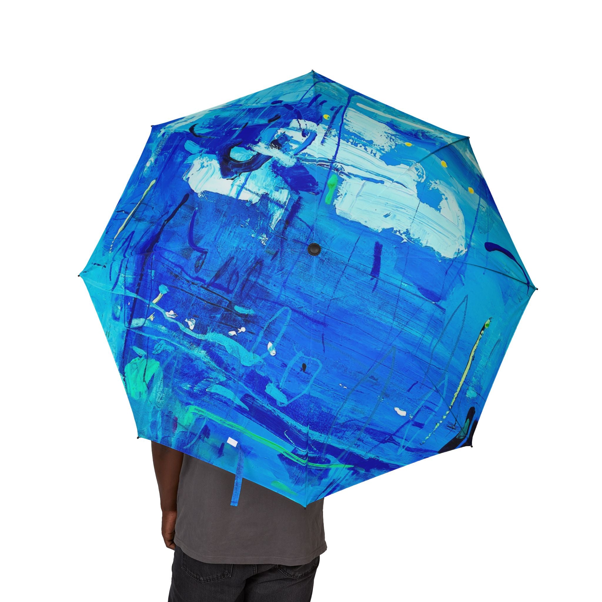 Umbrella Lisa Herrera art print Blue Abstract Art Foldable Umbrella — Semi-Automatic Compact Rain Umbrella
