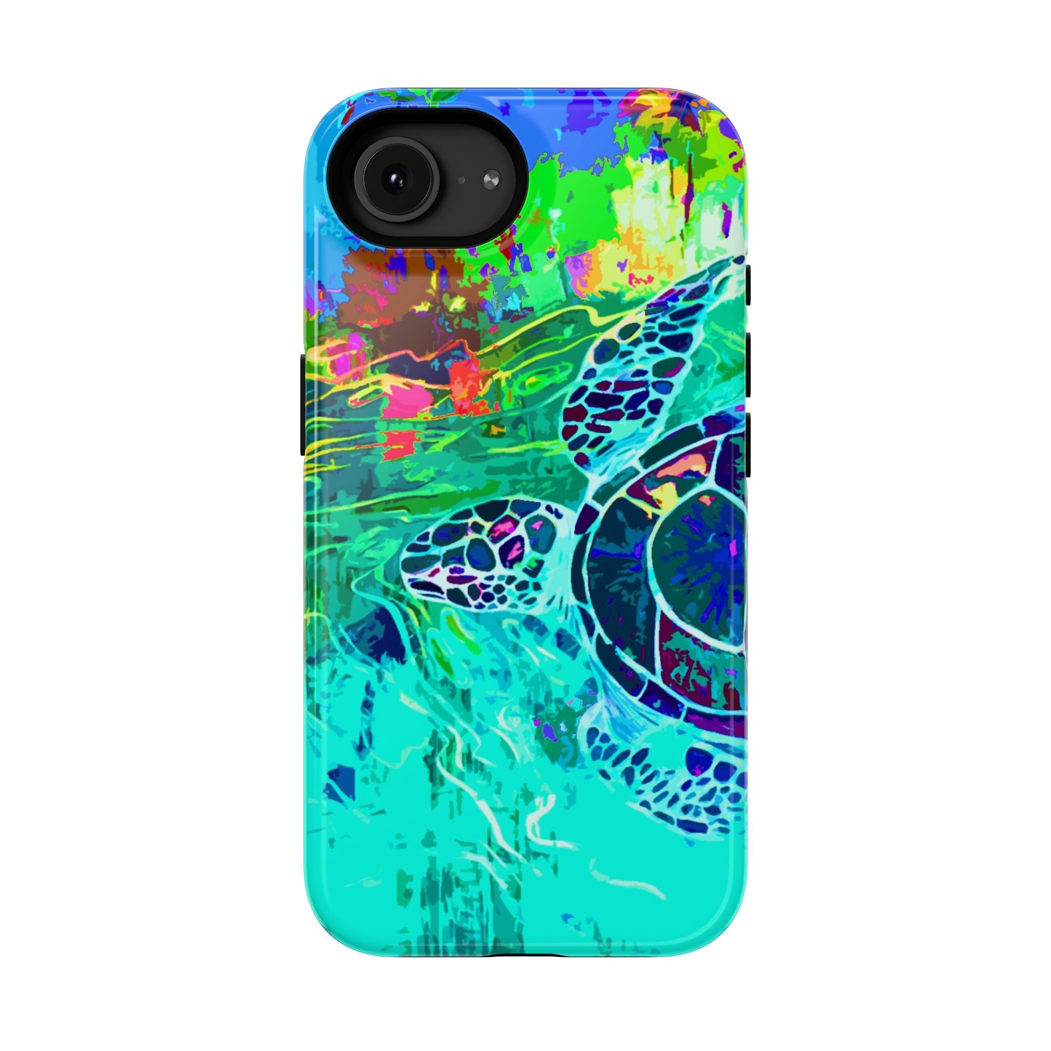Phone Case Lisa Herrera art print Sea Turtle — Vibrant Teal Impact-Resistant Cover