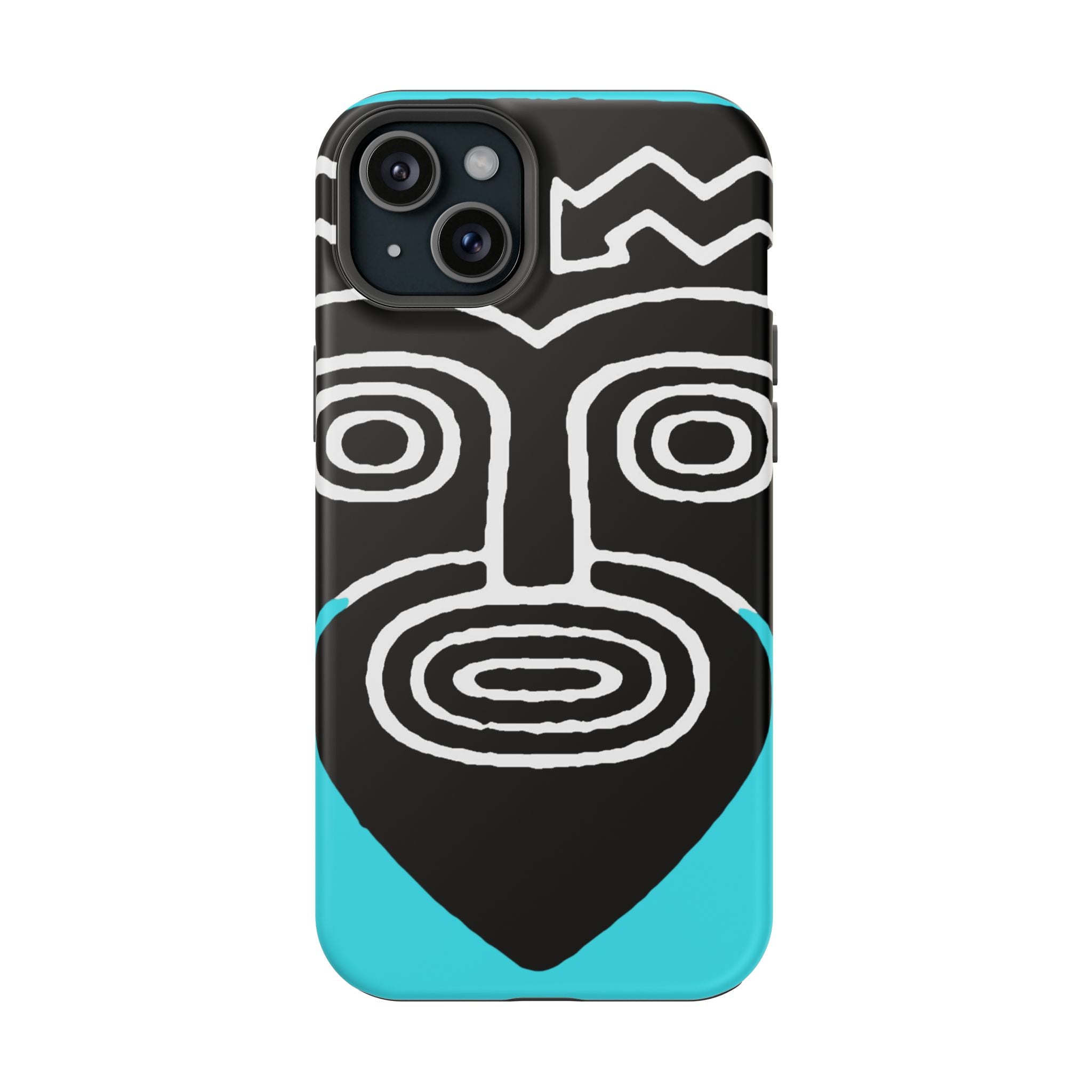 Phone case Impact-Resistant  — Abstract Tribal Mask Design (Black & Teal)