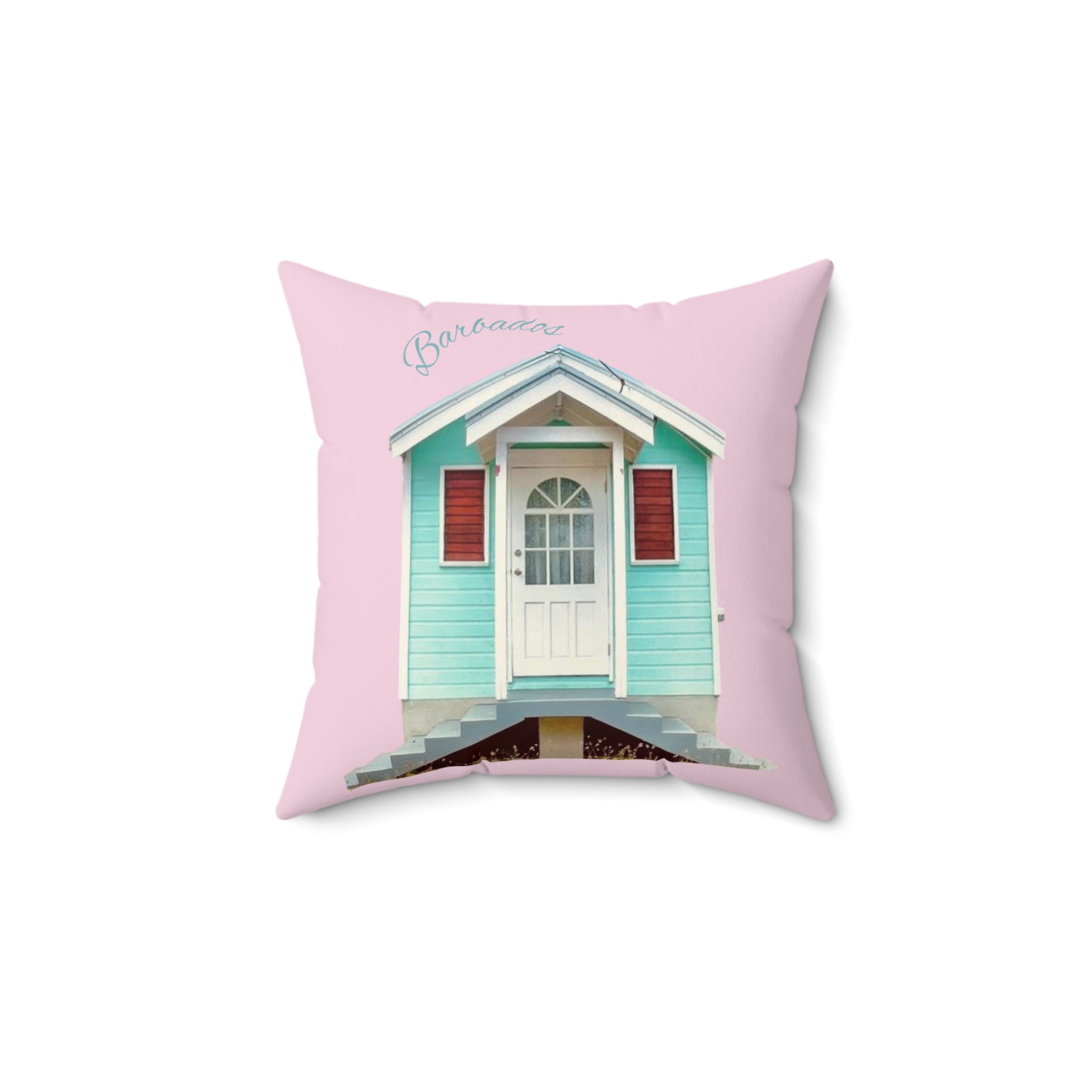 Throw Pillow Chattel House Barbados Pink - Tropical Decorative Cushion