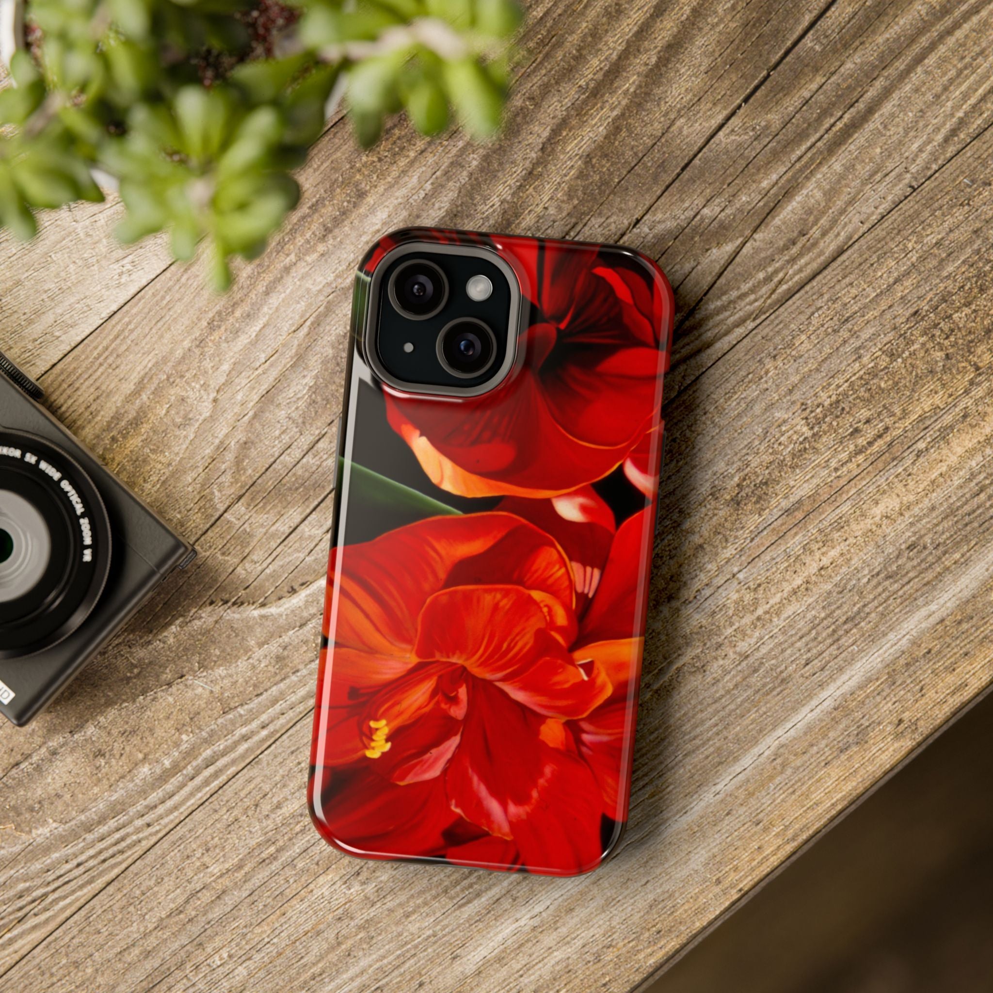 Phone case Lisa Herrera art print Red Amaryllis Floral Impact-Resistant Phone Case