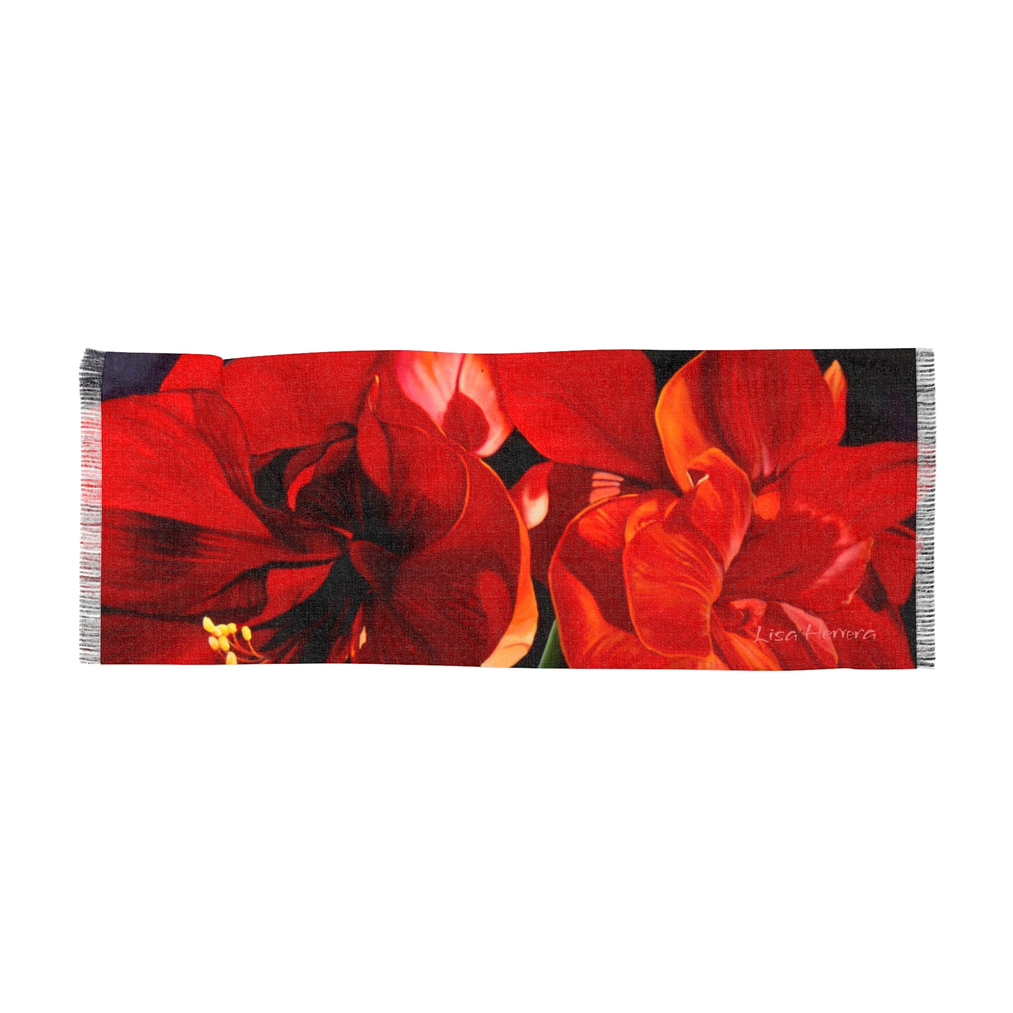 Red Amaryllis Floral Scarf – Vibrant Botanical Print Light Scarf