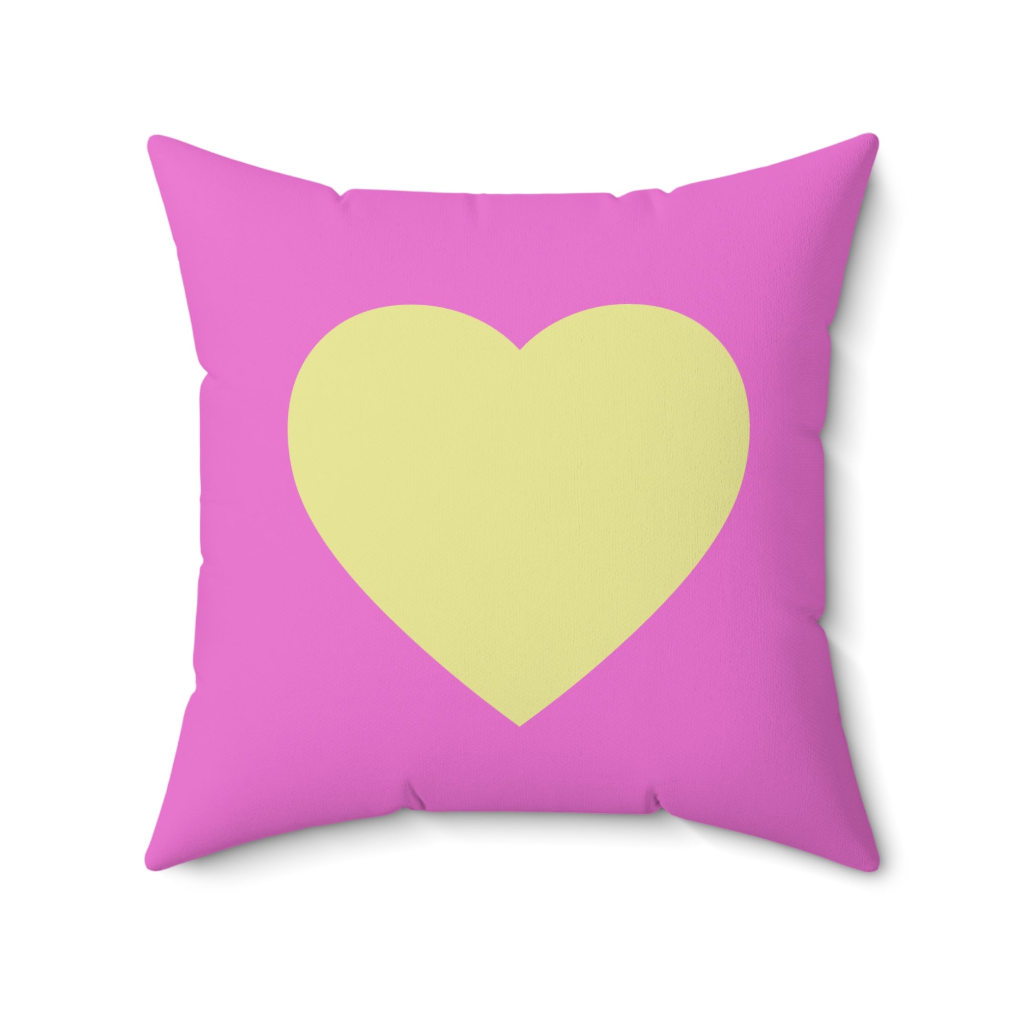 Throw Pillow Yellow Heart on Pink   - Decorative Cushion