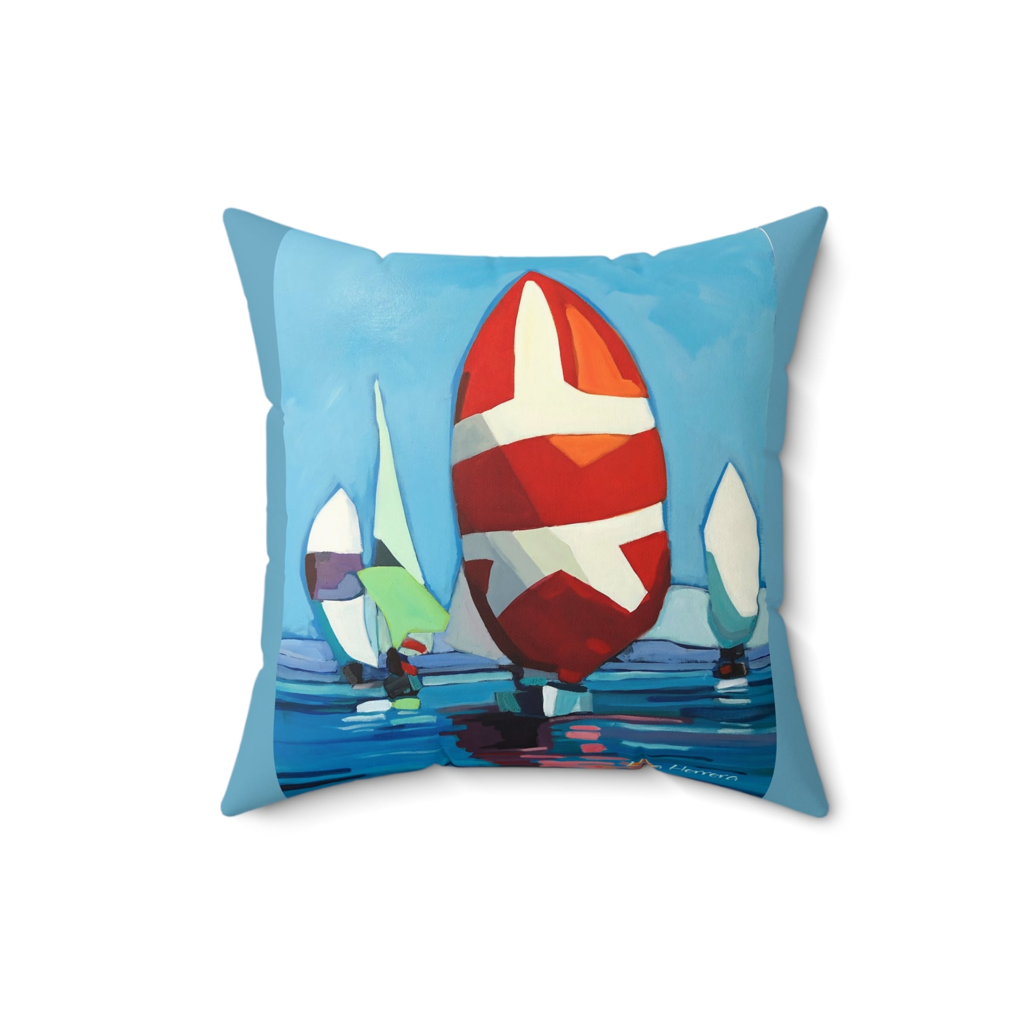 Throw Pillow Lisa Herrera art print Sailing Boats Spinnakers - Coastal Decorative Cushion