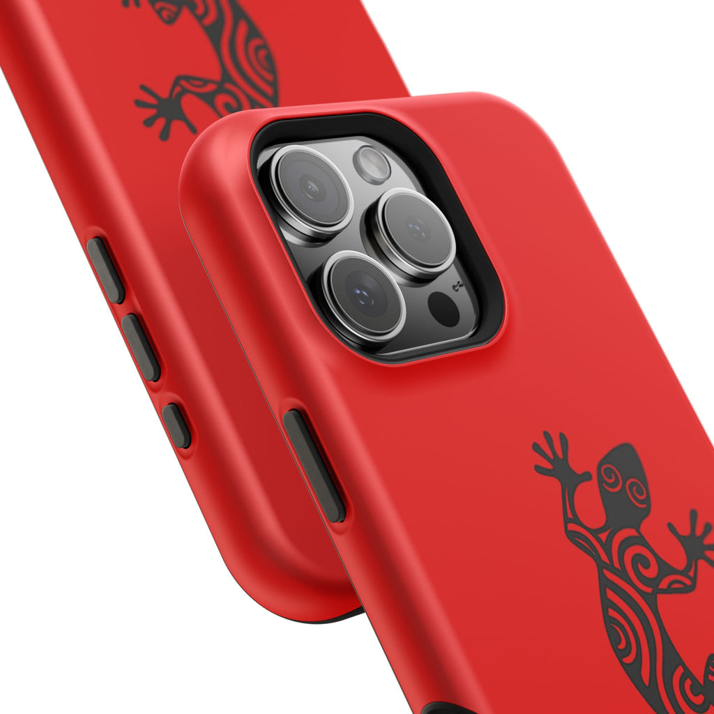 Phone Case Red Impact with Tribal Gecko Design — Shockproof Protective Cover