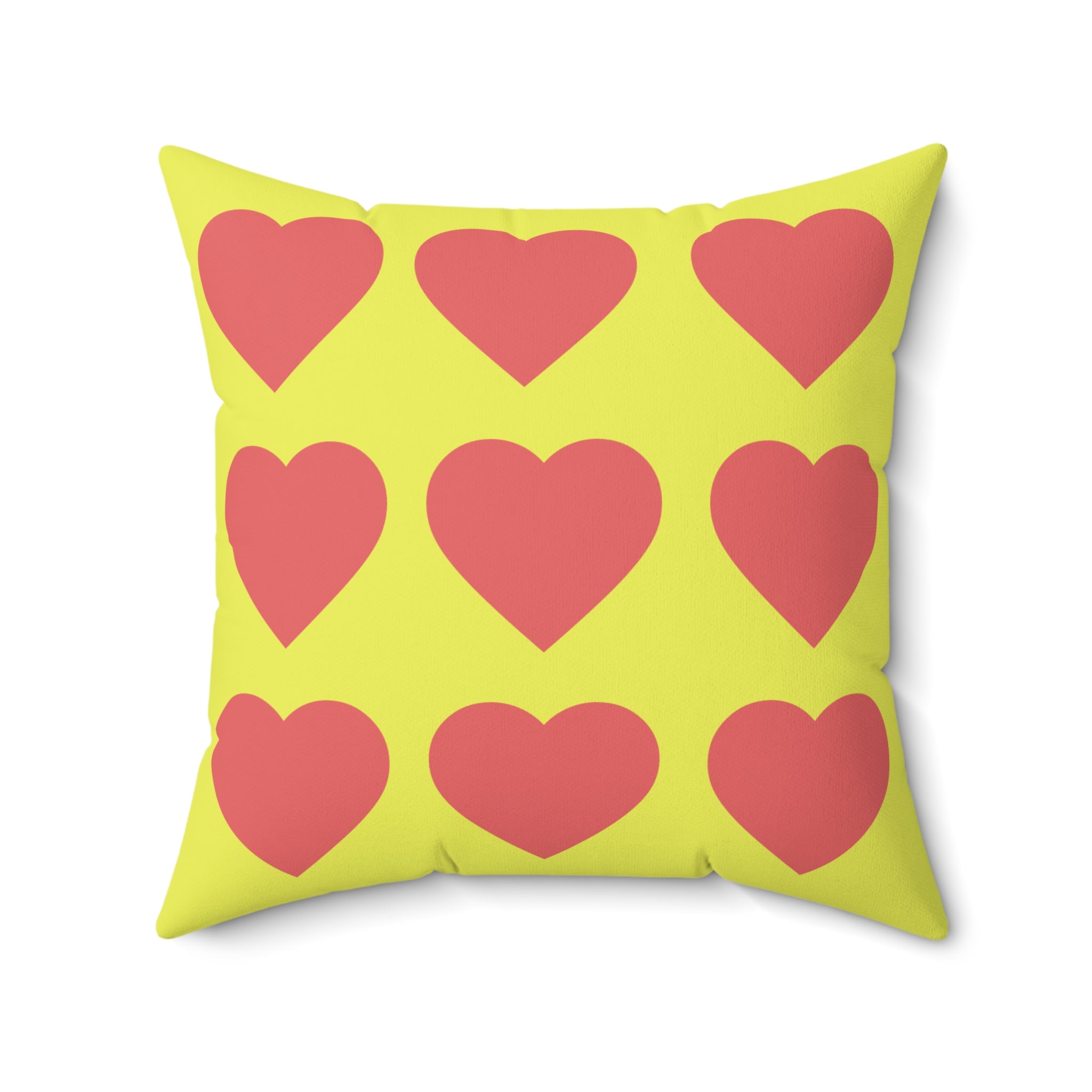 Throw Pillow Red Hearts on Yellow  - Decorative Cushion