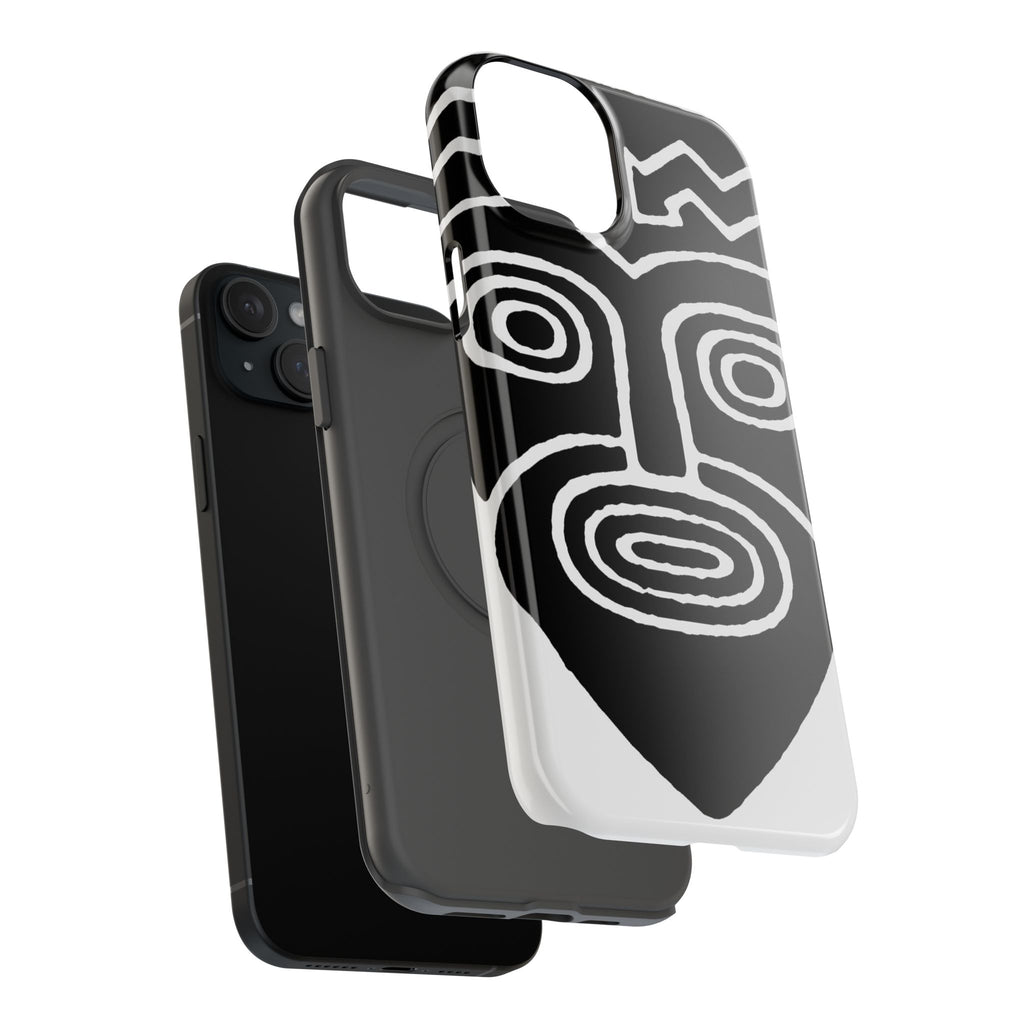 Phone Case — Black & White Tribal Mask Impact-Resistant Case