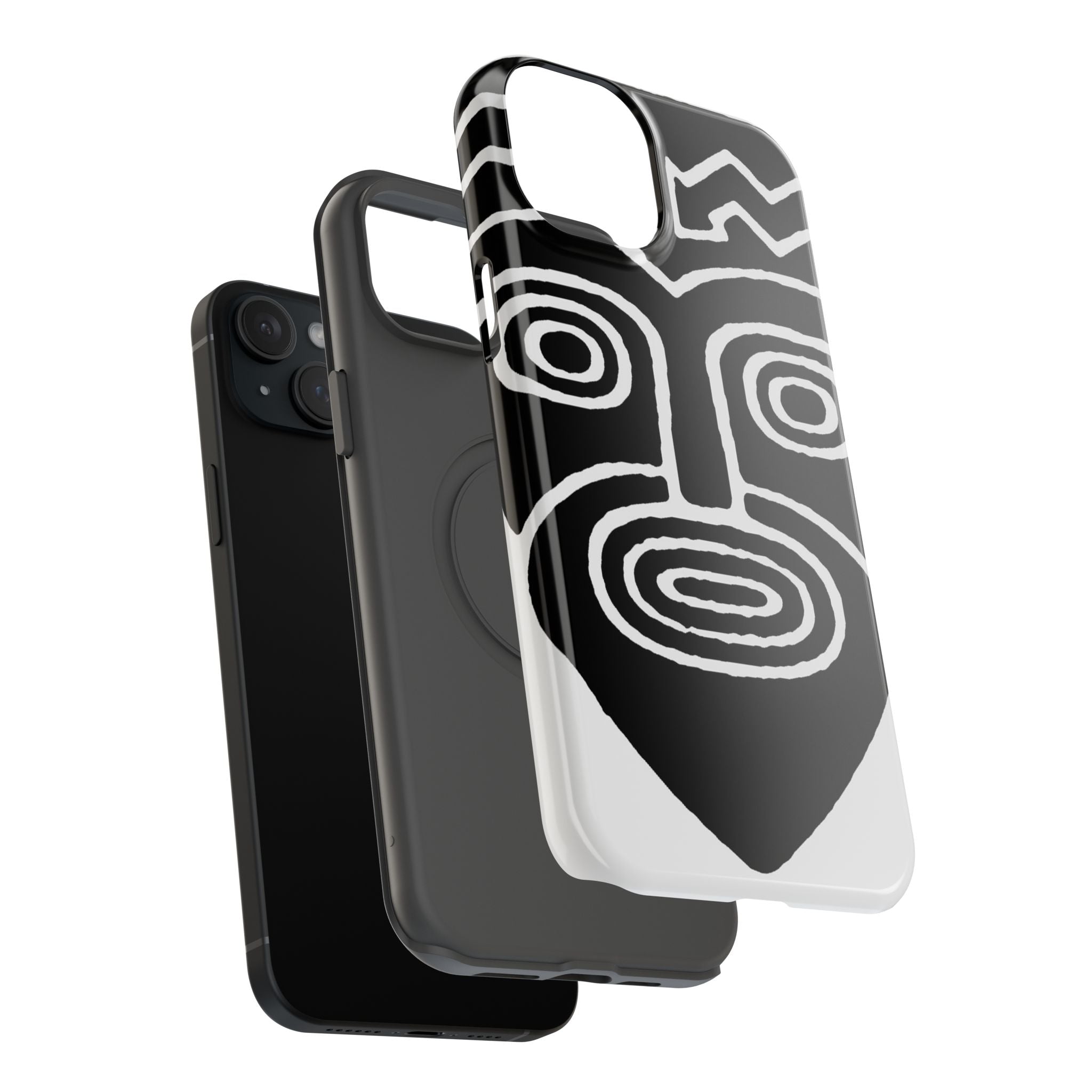 Phone Case — Black & White Tribal Mask Impact-Resistant Case