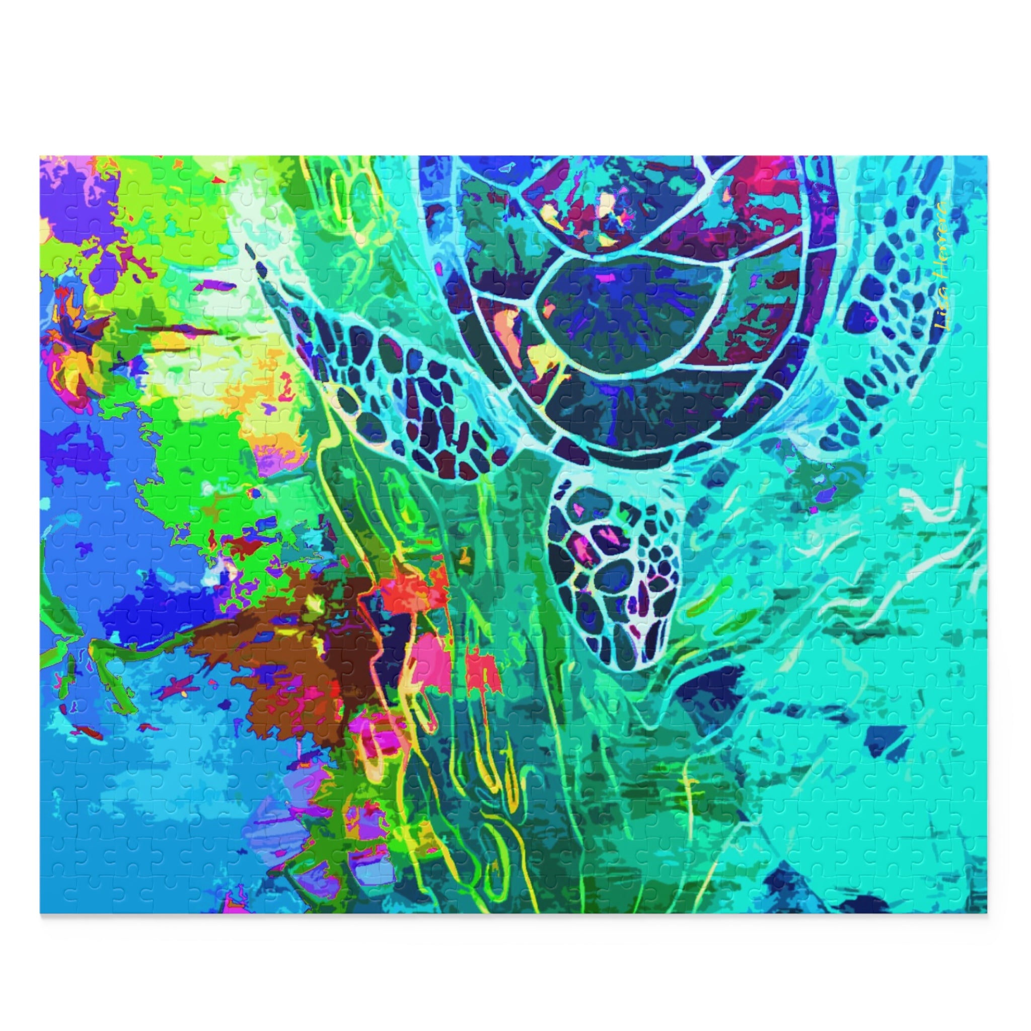 Puzzle Lisa Herrera art Swimming Turtle Abstract Puzzle — Colorful Beach Art Jigsaw (120/252/500-Piece)