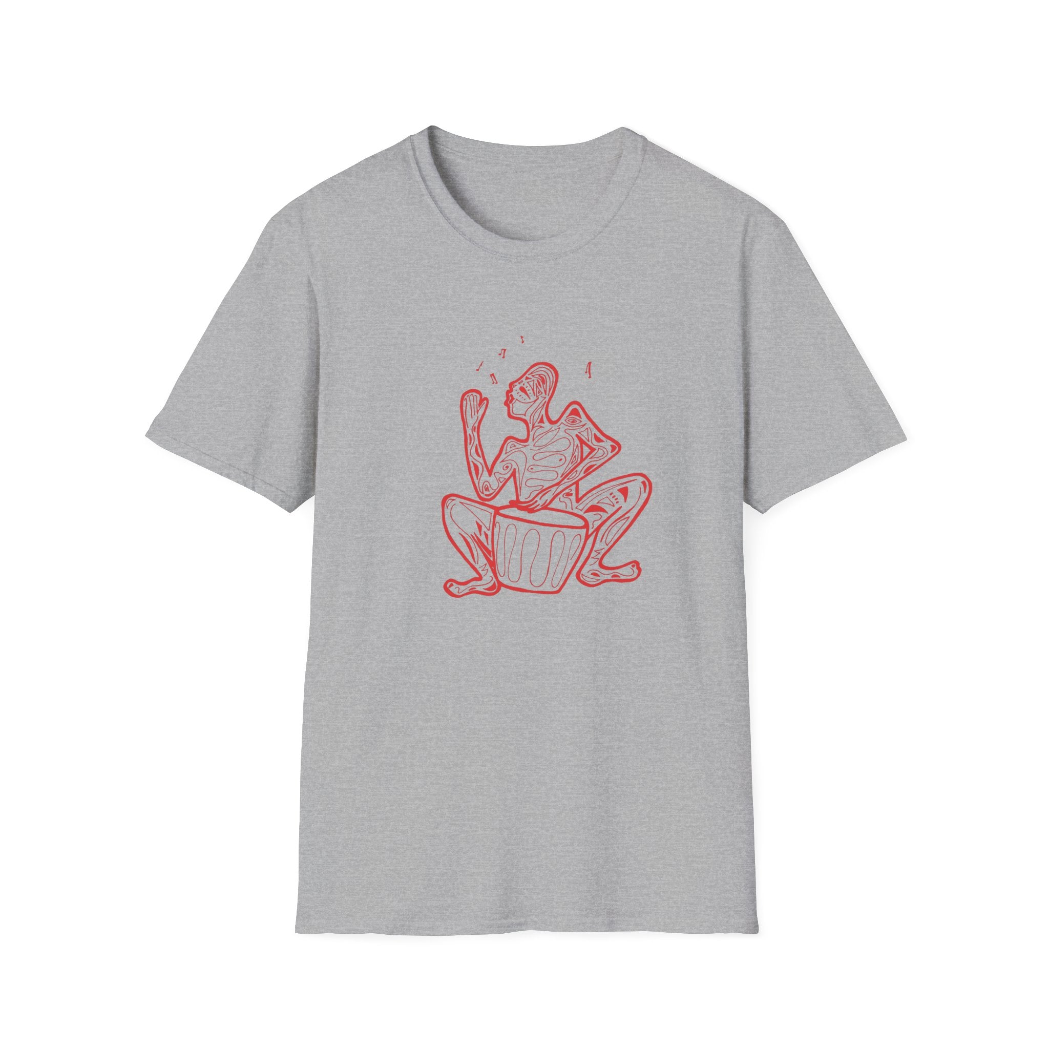 T-Shirt with red lined big drum drummer — Red Line Native Drummer Illustration