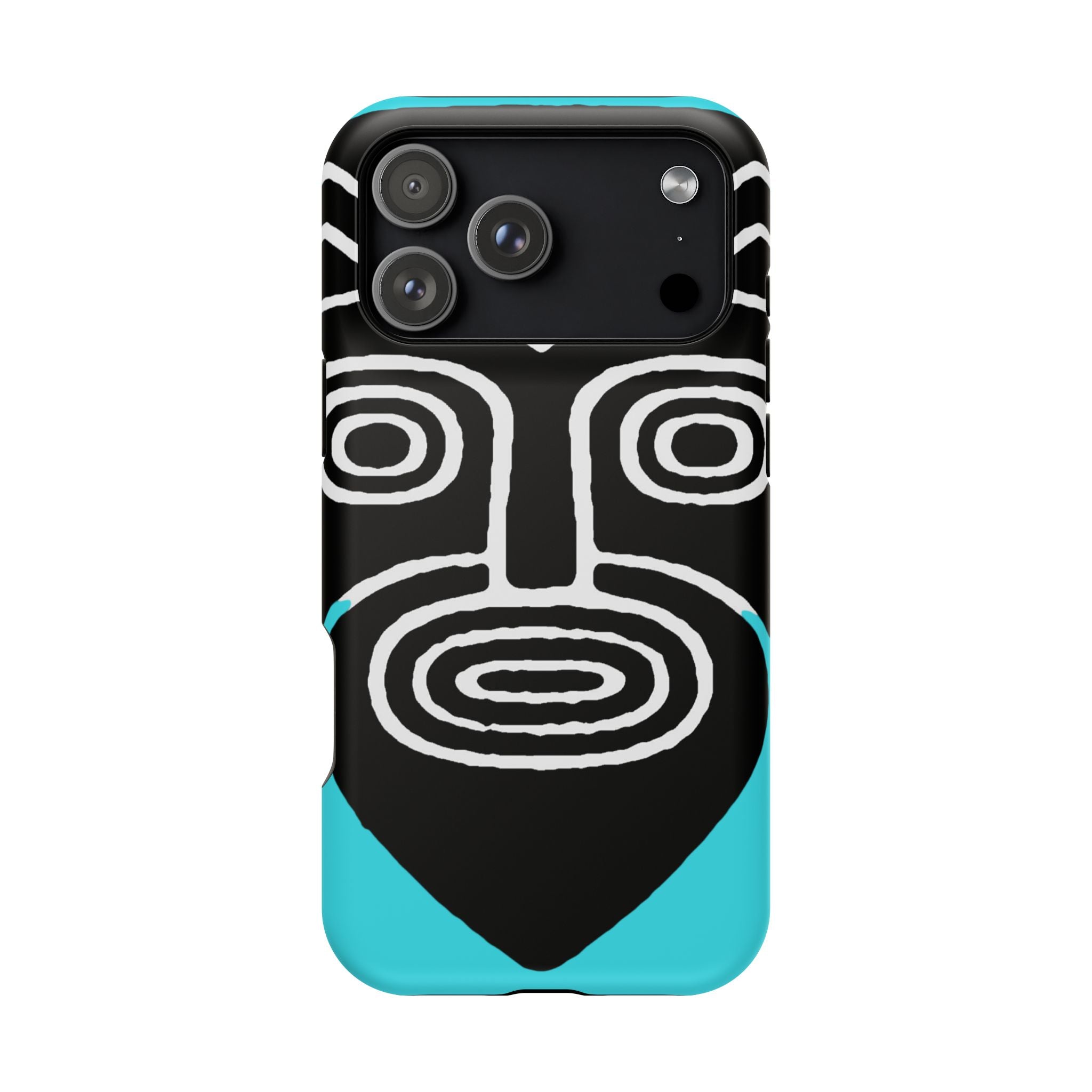 Phone case Impact-Resistant  — Abstract Tribal Mask Design (Black & Teal)
