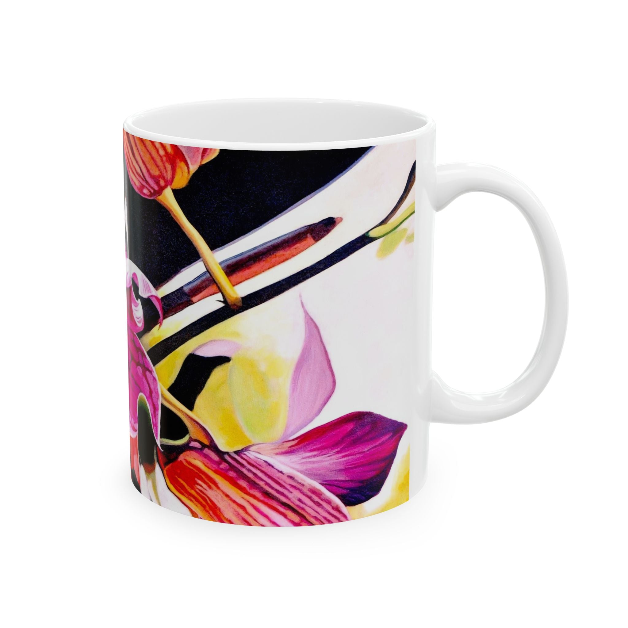 Ceramic Mug, Purple Orchid Print (11oz, 15oz)