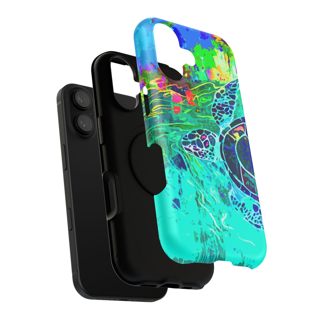 Phone Case Lisa Herrera art print Sea Turtle — Vibrant Teal Impact-Resistant Cover