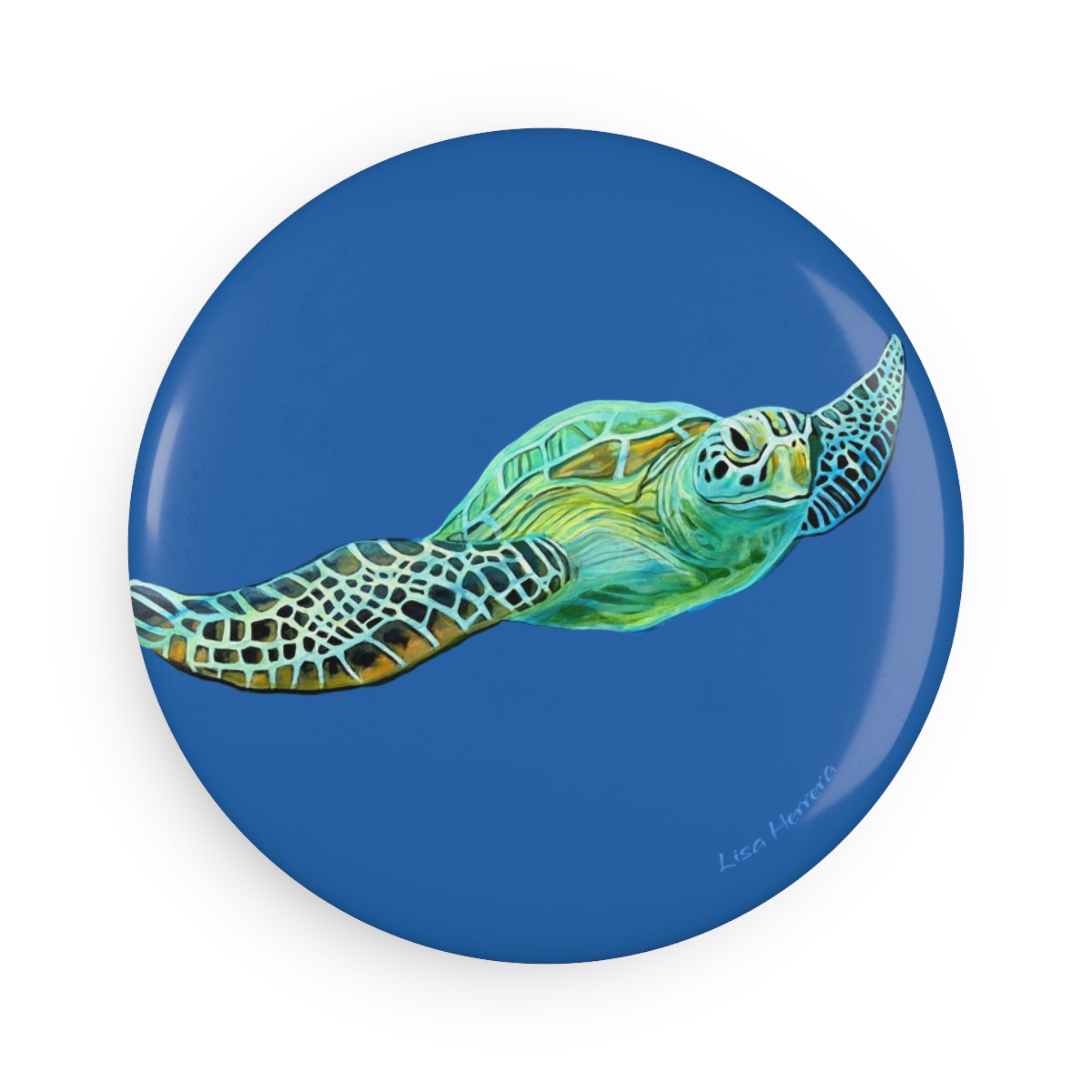 Sea Turtle Magnet Button — Ocean Wildlife Round Magnetic Pin