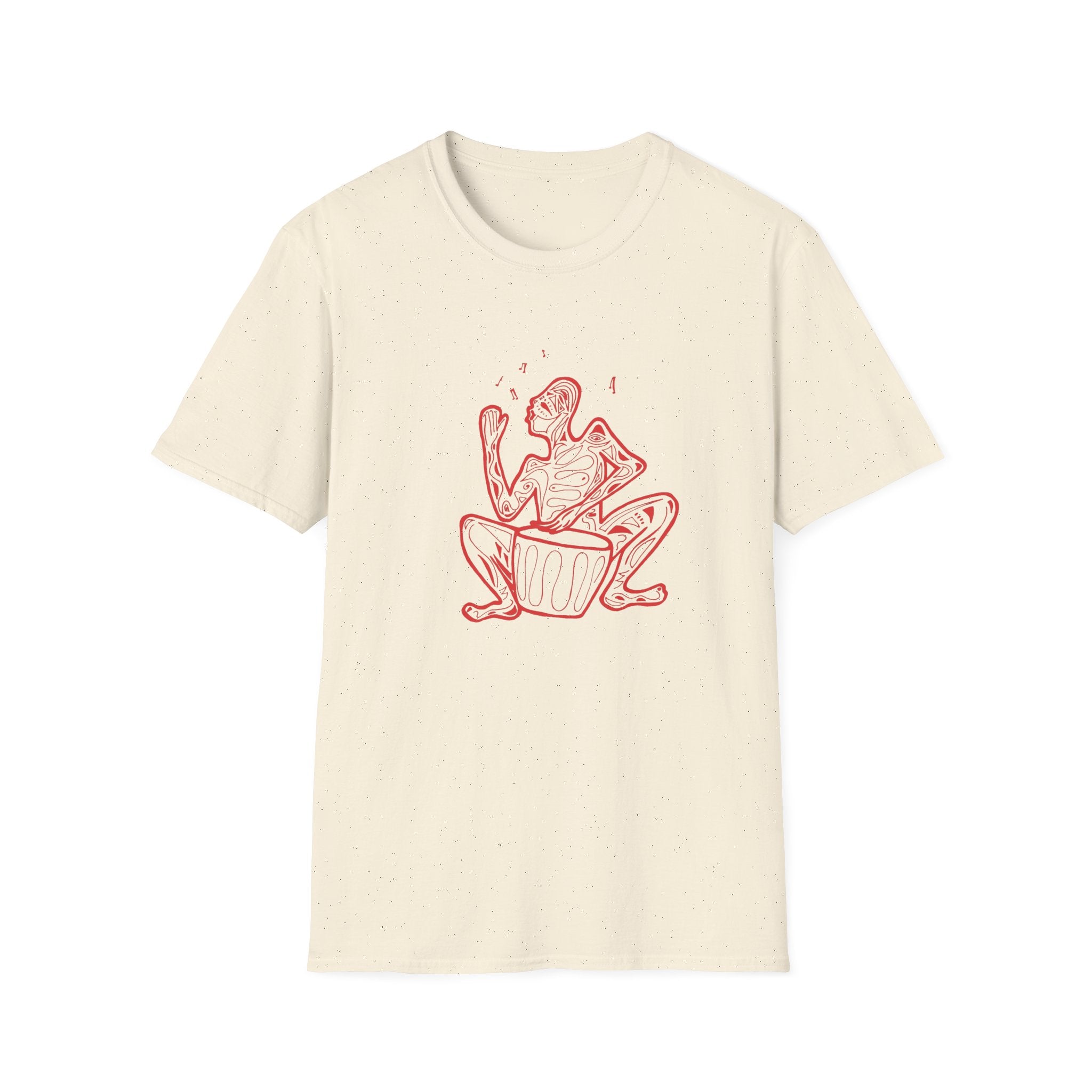 T-Shirt with red lined big drum drummer — Red Line Native Drummer Illustration