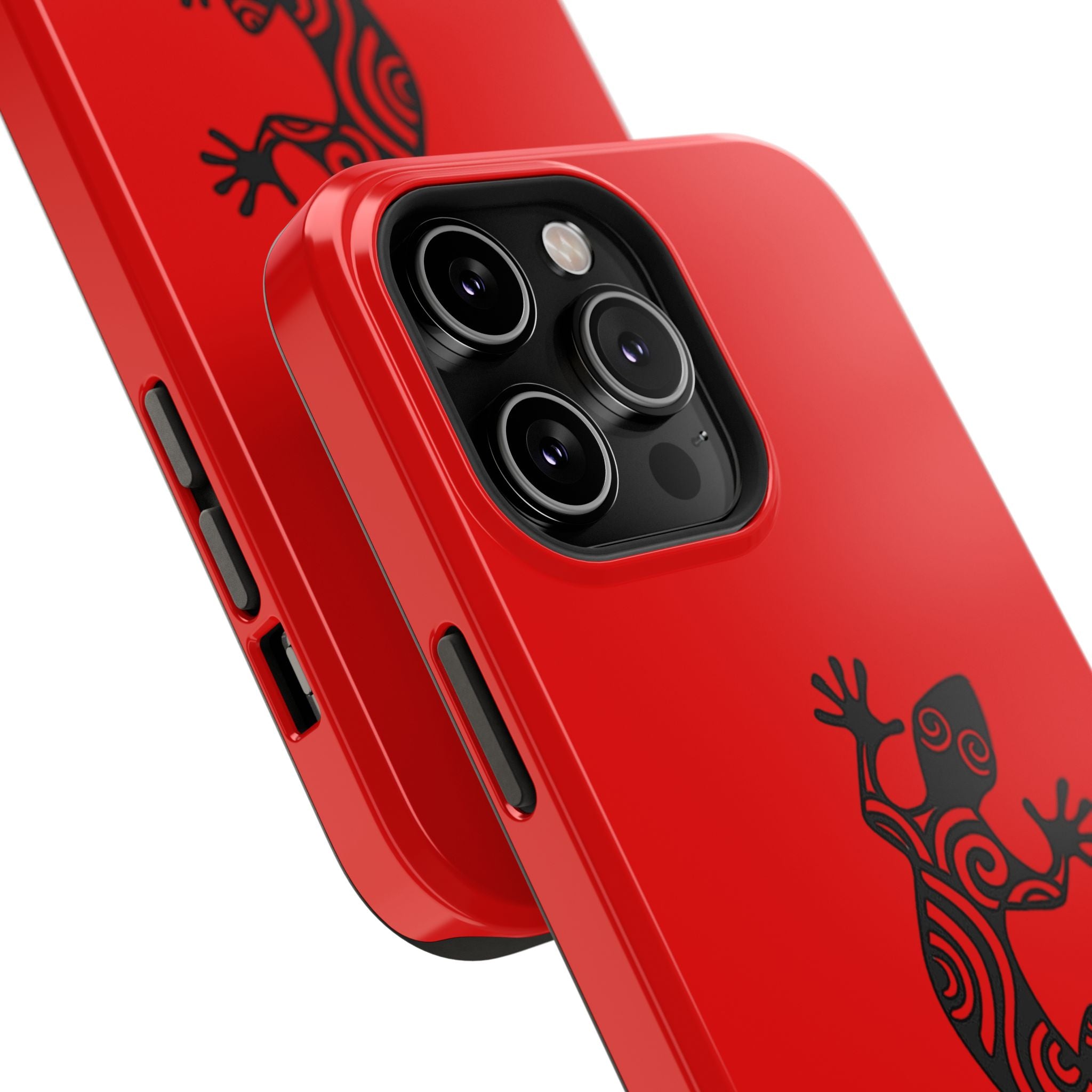 Phone Case Red Impact with Tribal Gecko Design — Shockproof Protective Cover