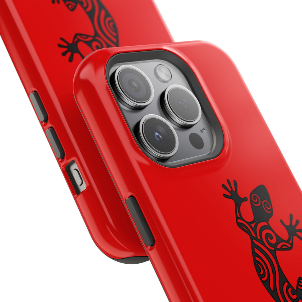 Phone Case Red Impact with Tribal Gecko Design — Shockproof Protective Cover