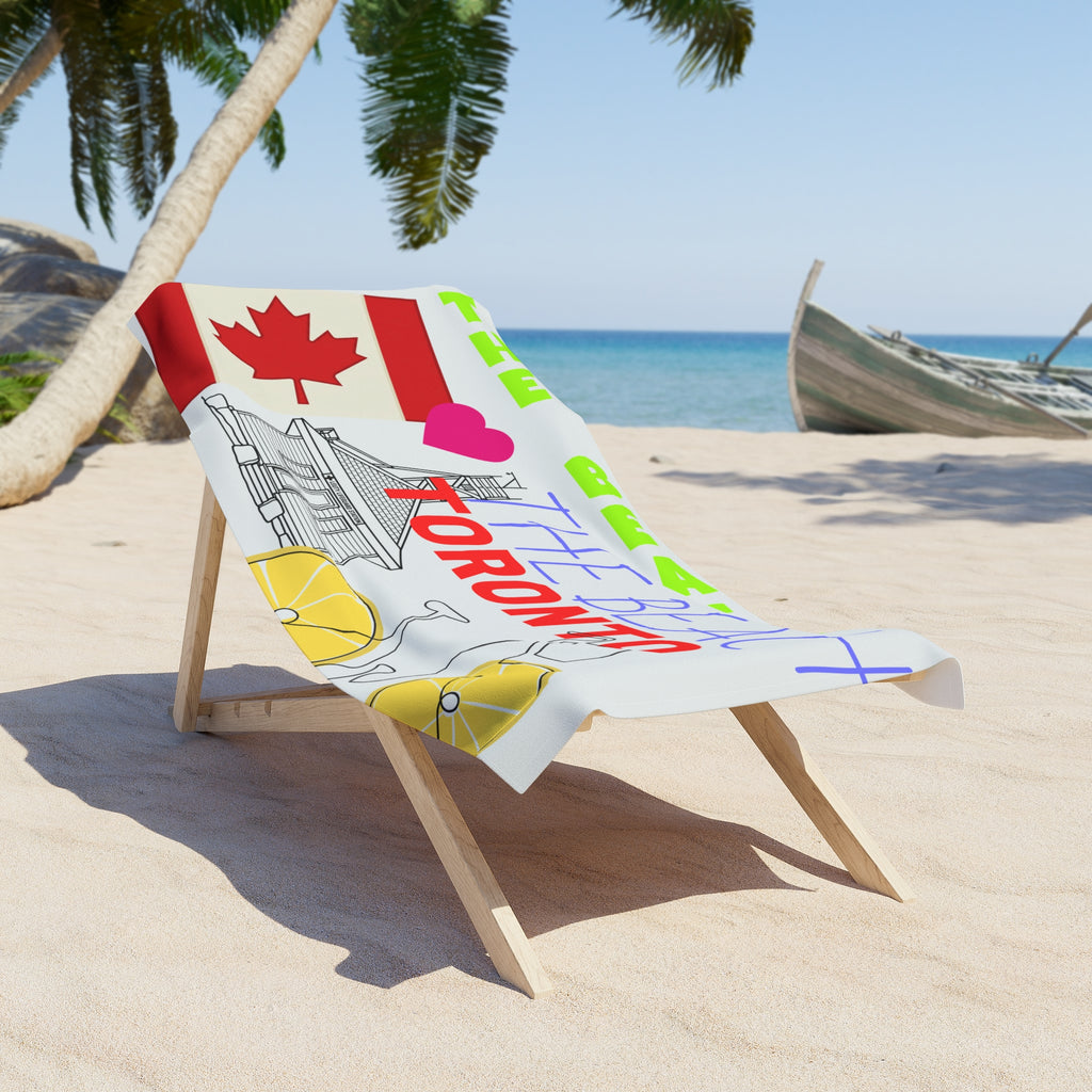Toronto The Beach Leuty Stn Beach Towel – The Beach Toronto Design with Canadian Flag & Bike