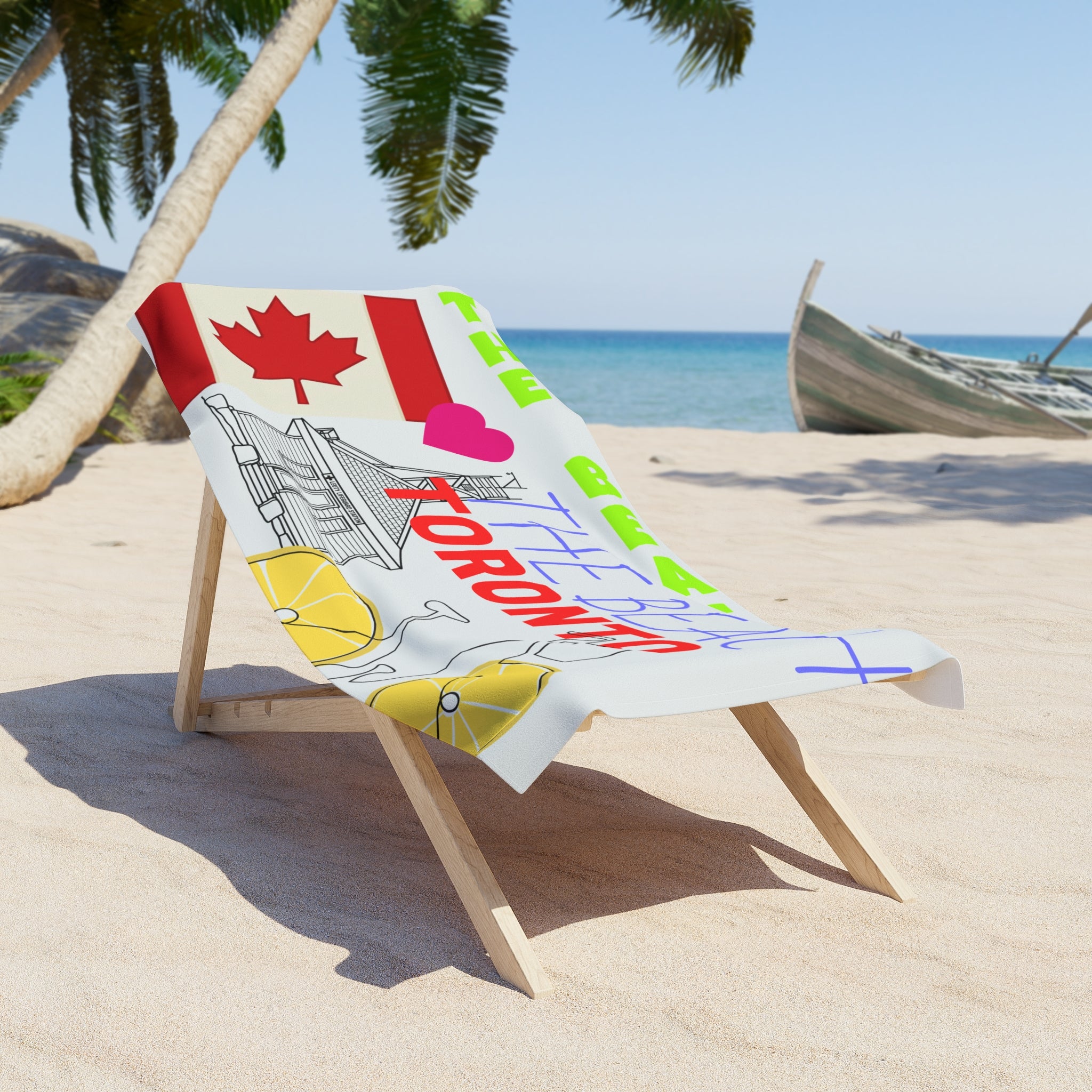 Toronto The Beach Leuty Stn Beach Towel – The Beach Toronto Design with Canadian Flag & Bike