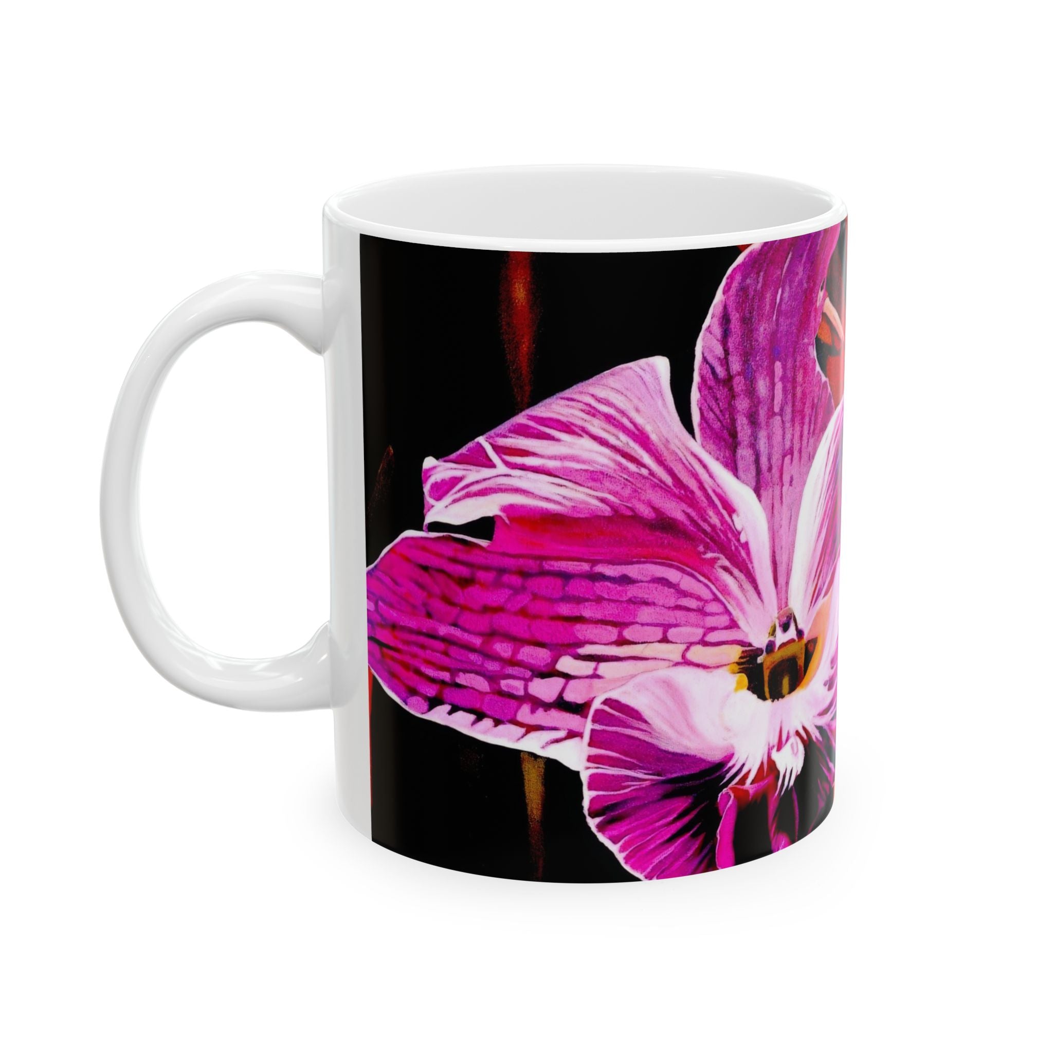 Ceramic Mug, Purple Orchid Print (11oz, 15oz)