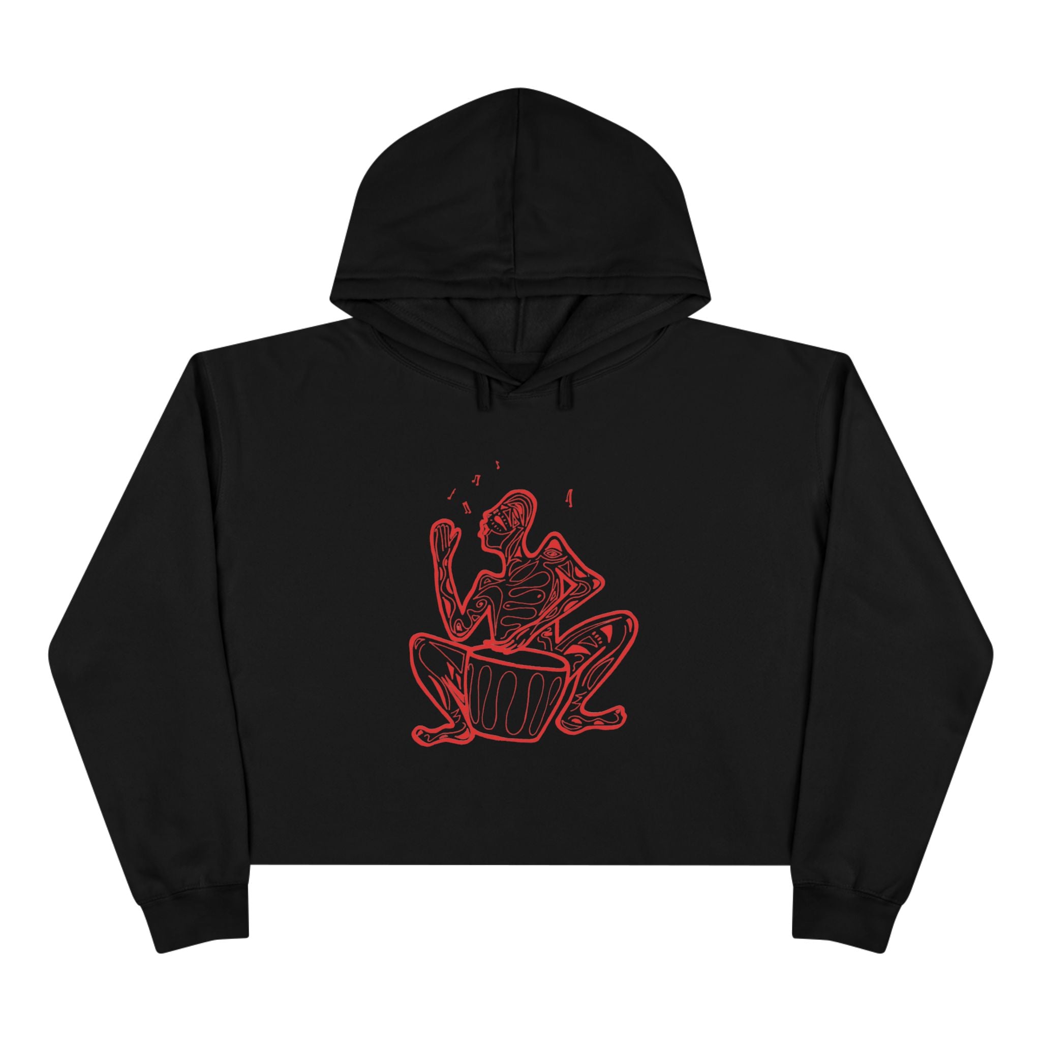 Cropped Hoodie Line drawing of Native Drummer —  Art Figure Graphic