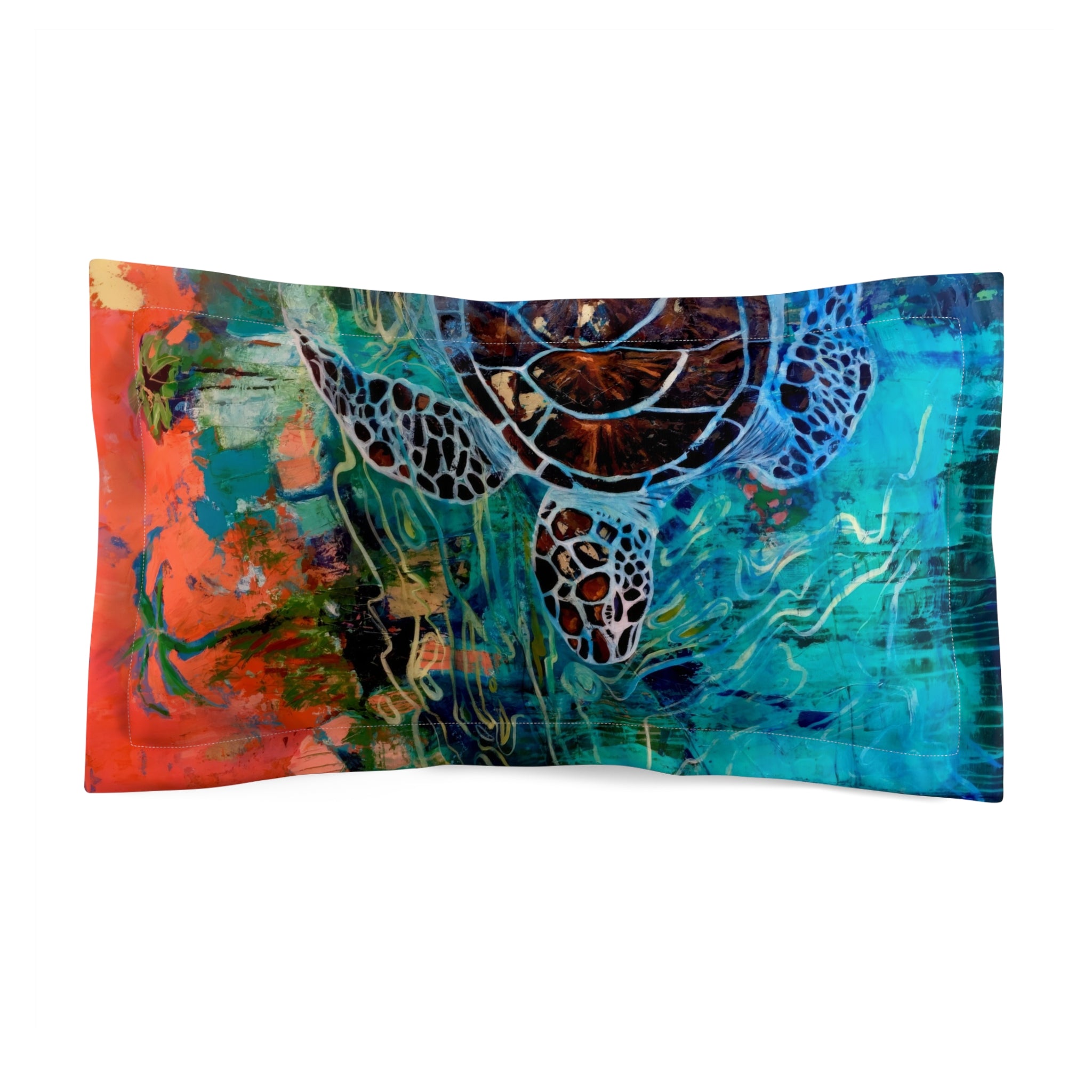 Pillow Sham Lisa Herrera art print Sea Turtle— Vibrant Ocean Turtle Microfiber Decorative Pillowcase