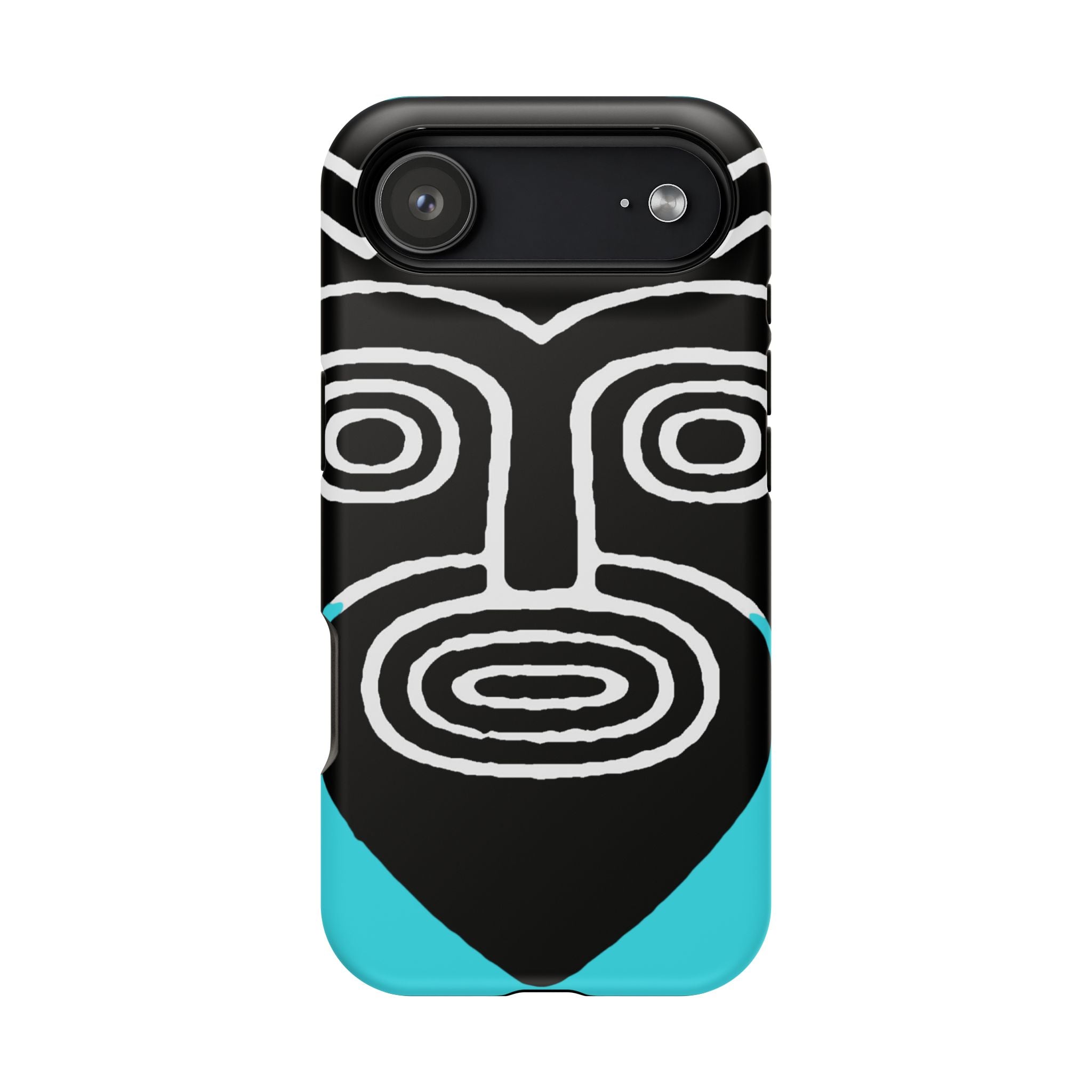Phone case Impact-Resistant  — Abstract Tribal Mask Design (Black & Teal)