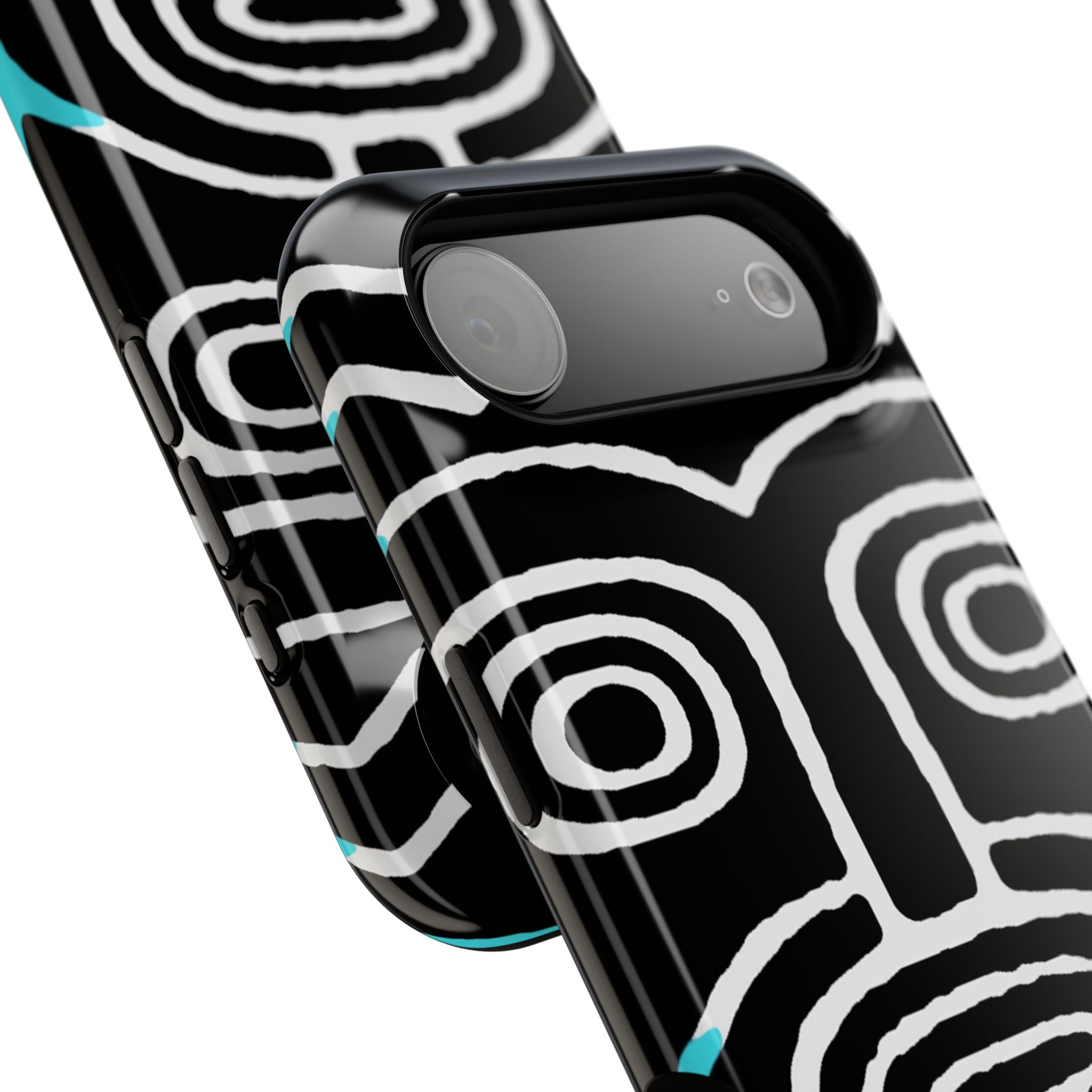 Phone case Impact-Resistant  — Abstract Tribal Mask Design (Black & Teal)
