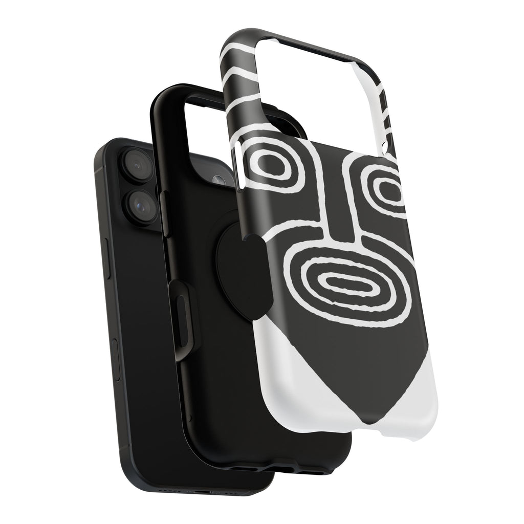 Phone Case — Black & White Tribal Mask Impact-Resistant Case
