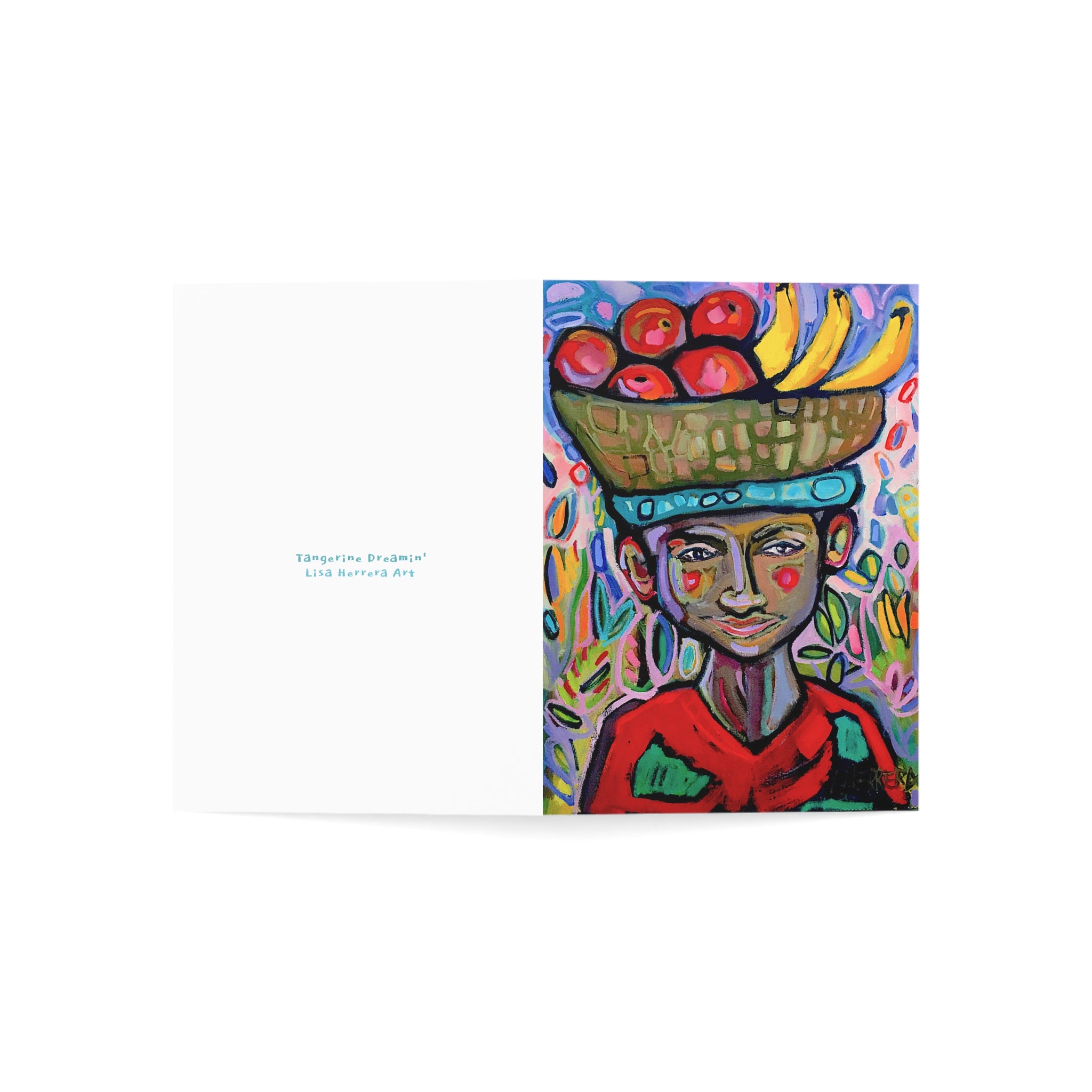 Greeting Card — Colorful Fruit Vendor Art Card (Blank Inside)