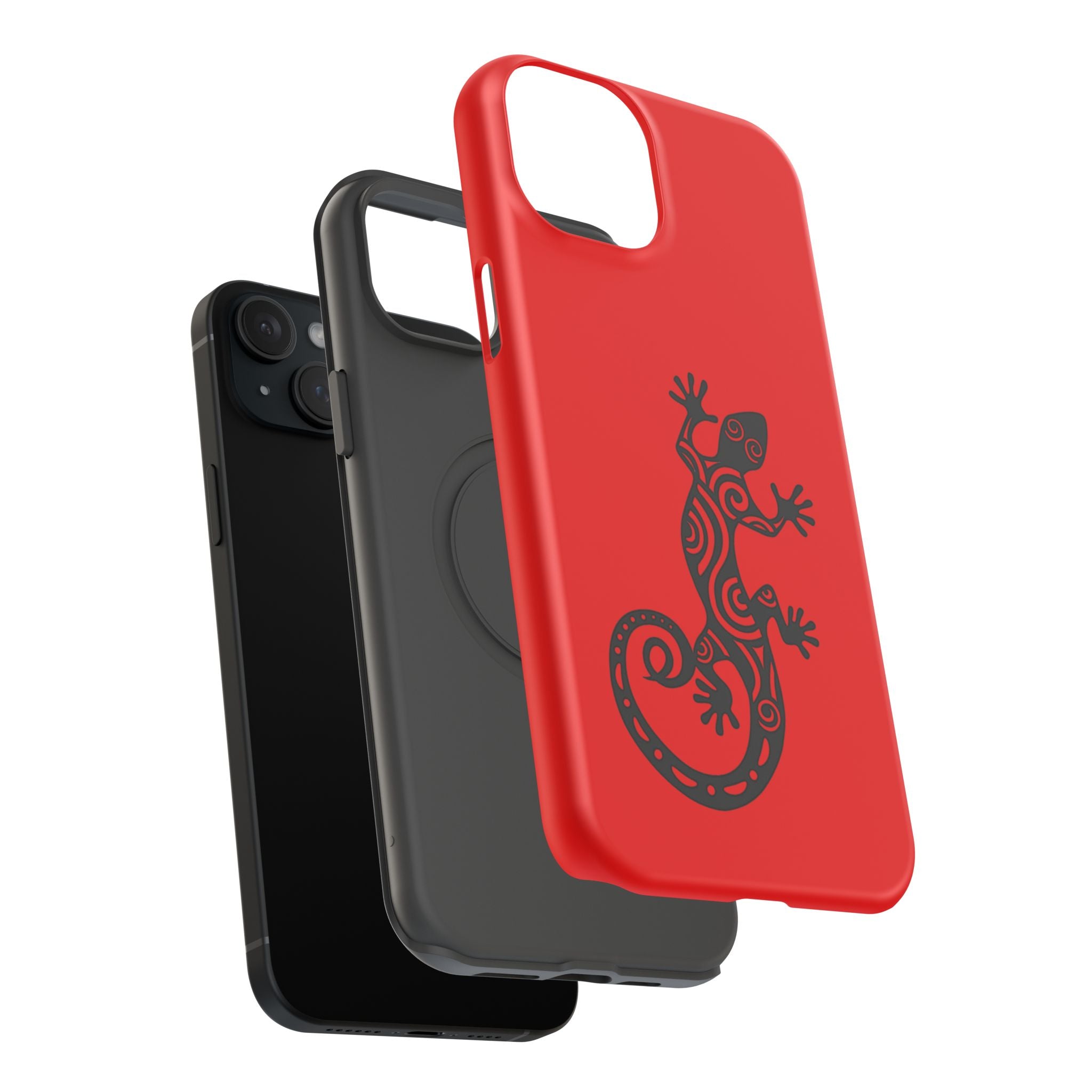 Phone Case Red Impact with Tribal Gecko Design — Shockproof Protective Cover