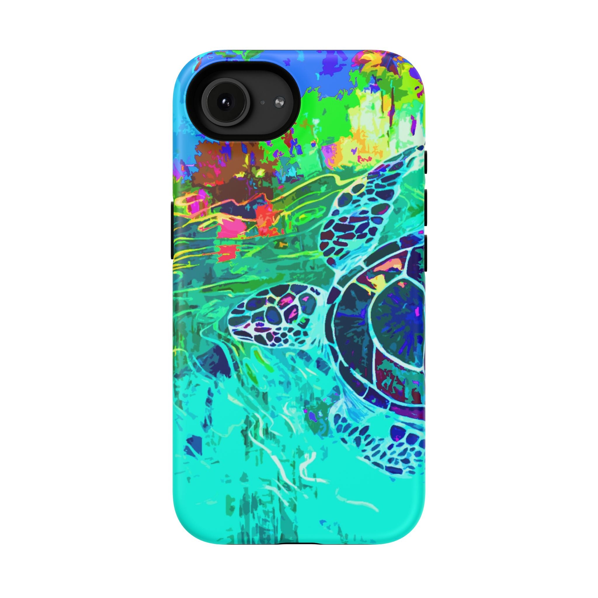 Phone Case Lisa Herrera art print Sea Turtle — Vibrant Teal Impact-Resistant Cover