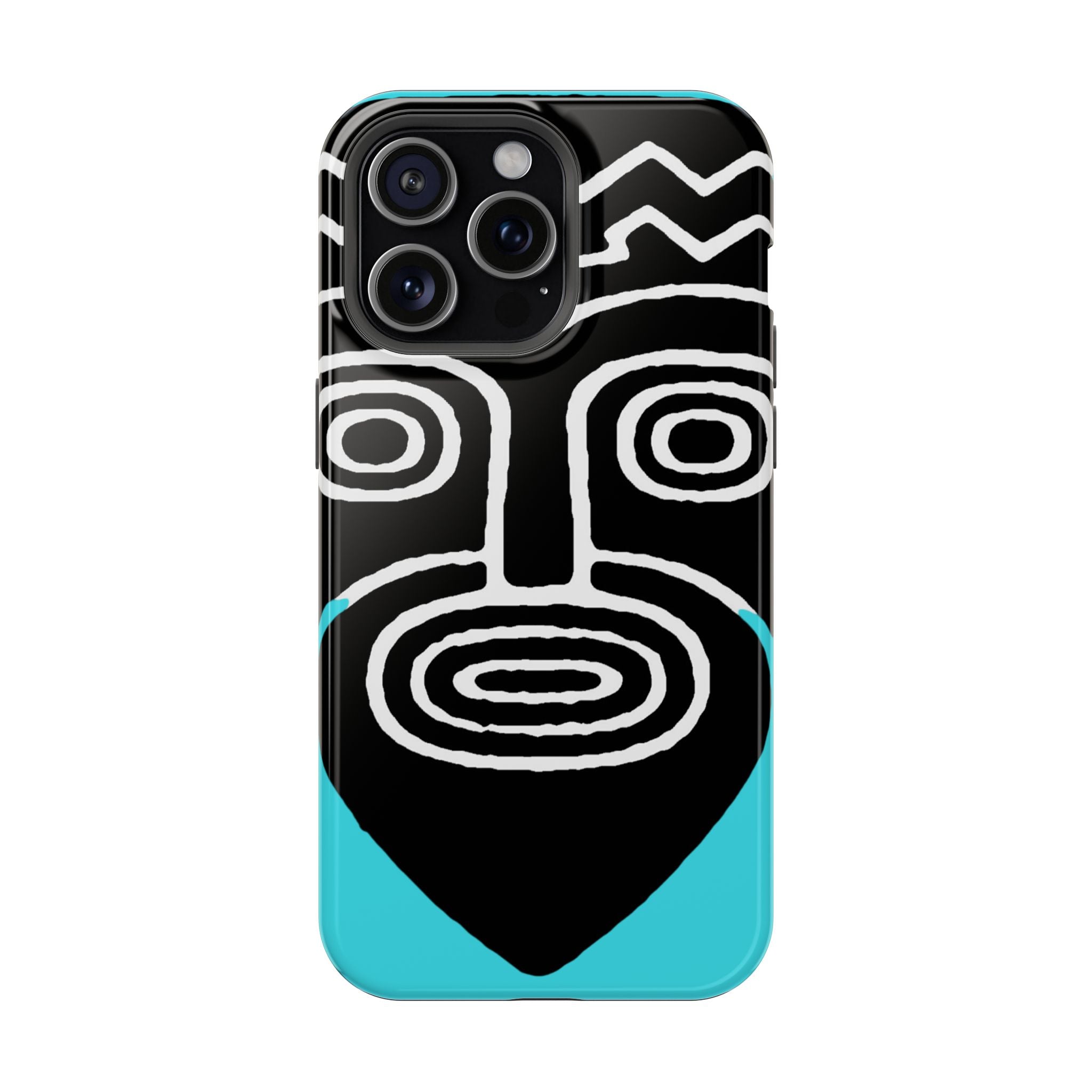 Phone case Impact-Resistant  — Abstract Tribal Mask Design (Black & Teal)