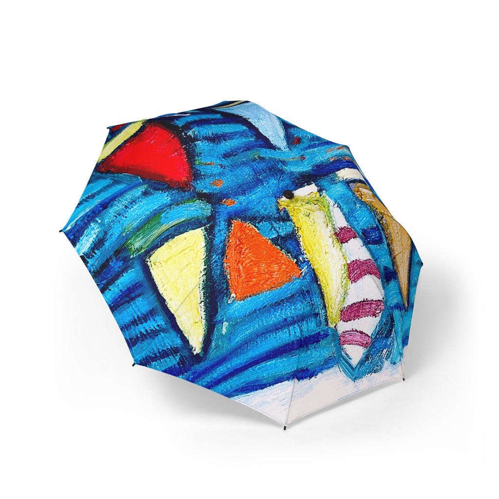 Foldable Umbrella — Colorful Abstract Fish Pattern Semi-Automatic Rain Umbrella