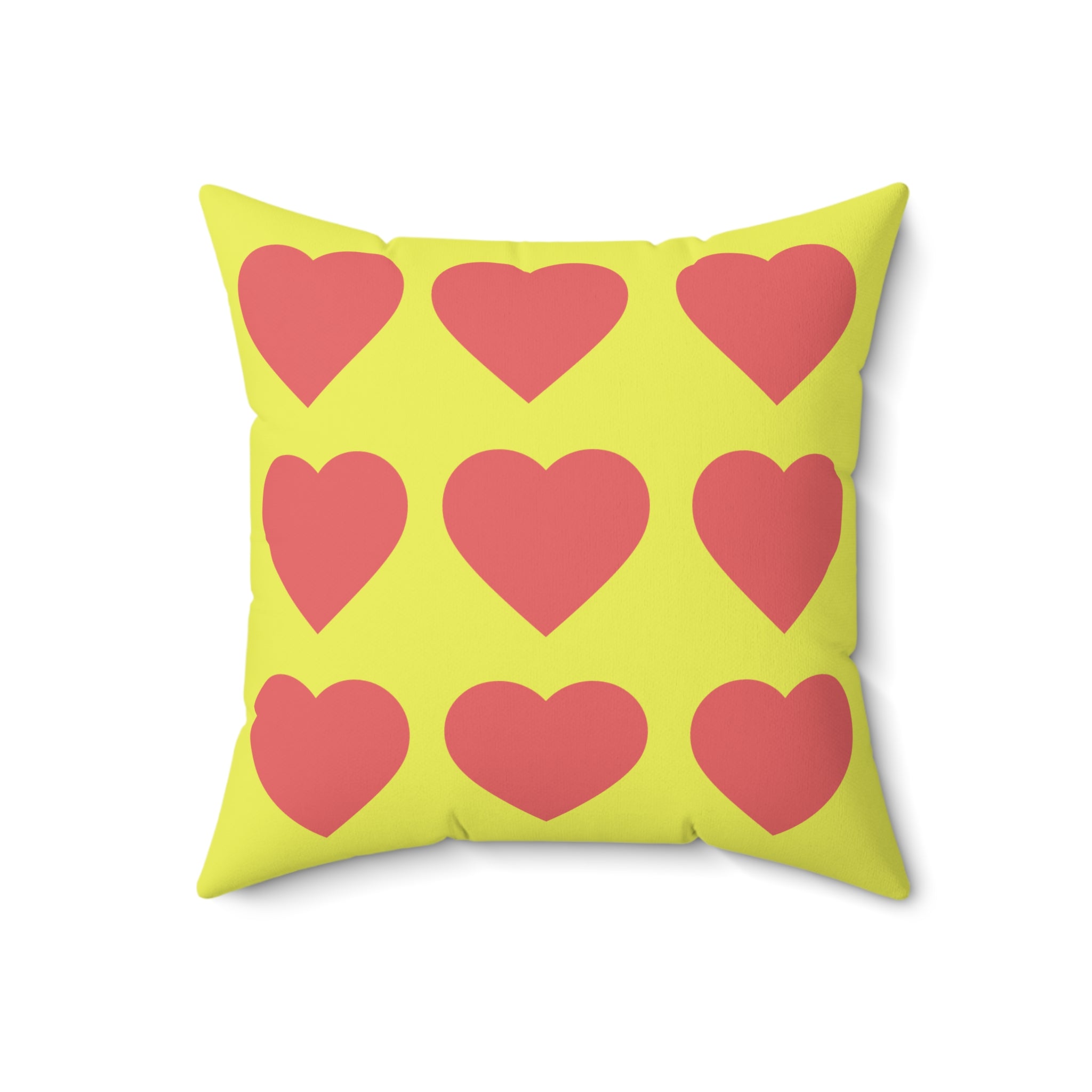 Throw Pillow Red Hearts on Yellow  - Decorative Cushion
